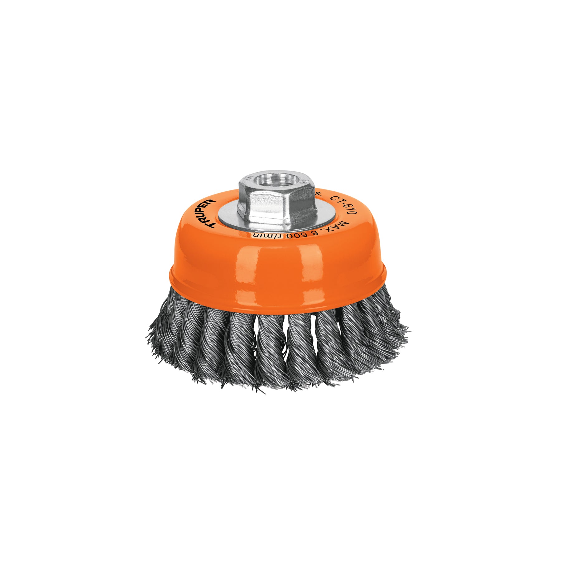 Carda copa 4" alambre trenzado fino, eje 5/8"-11, TRUPER