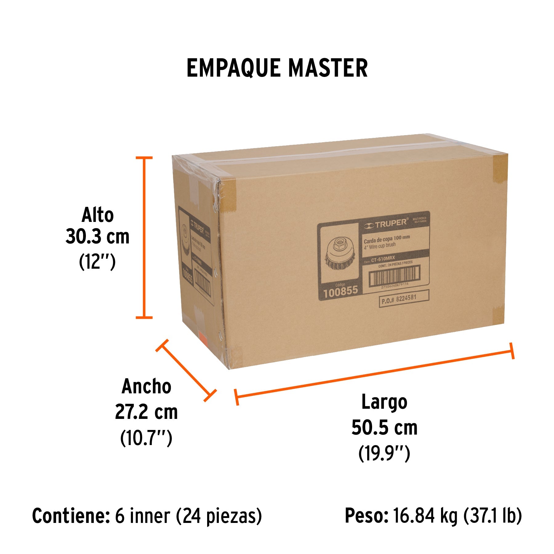 Carda copa 4" alambre trenzado grueso, Multi-rosca, TRUPER - Empaque