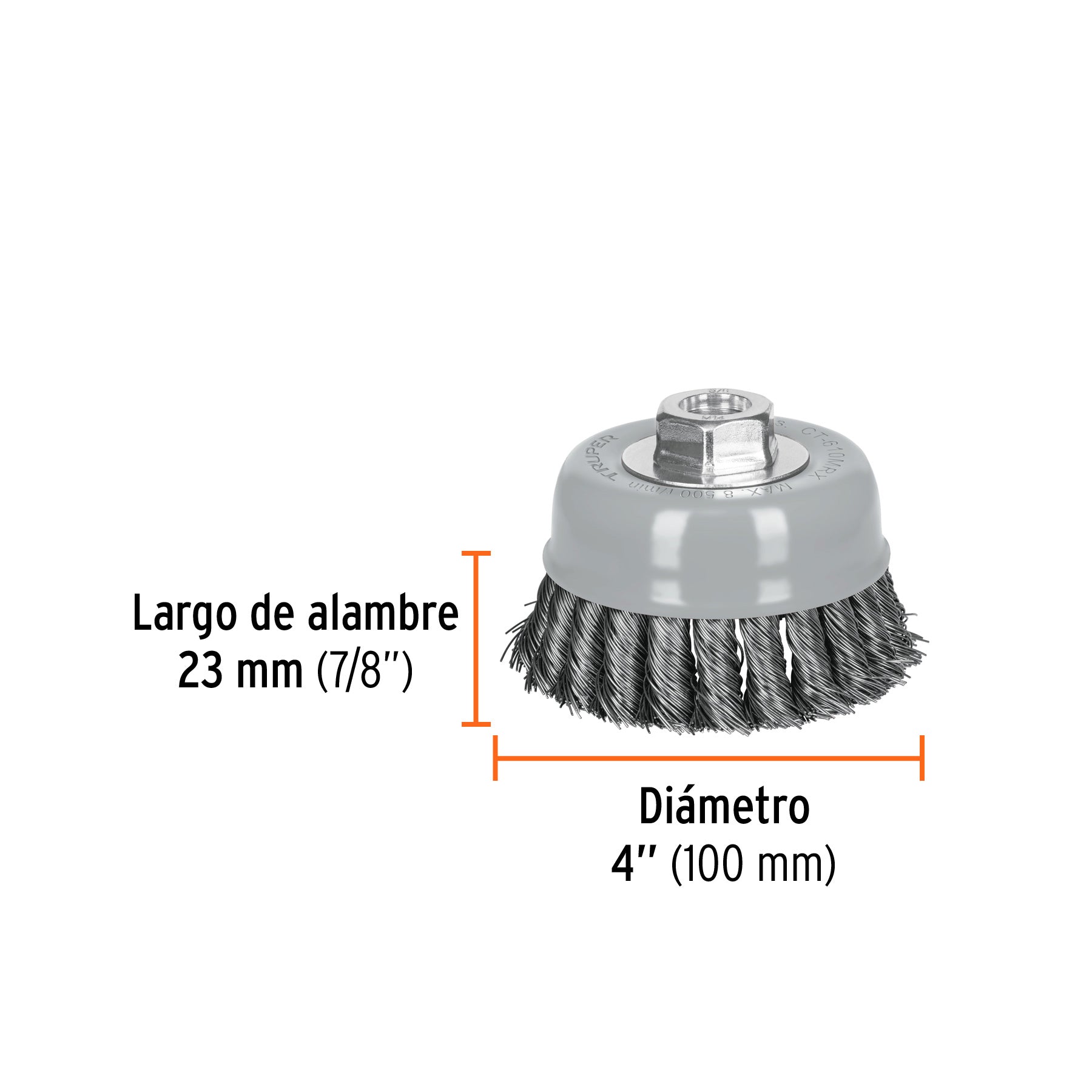 Carda copa 4" alambre trenzado grueso, Multi-rosca, TRUPER