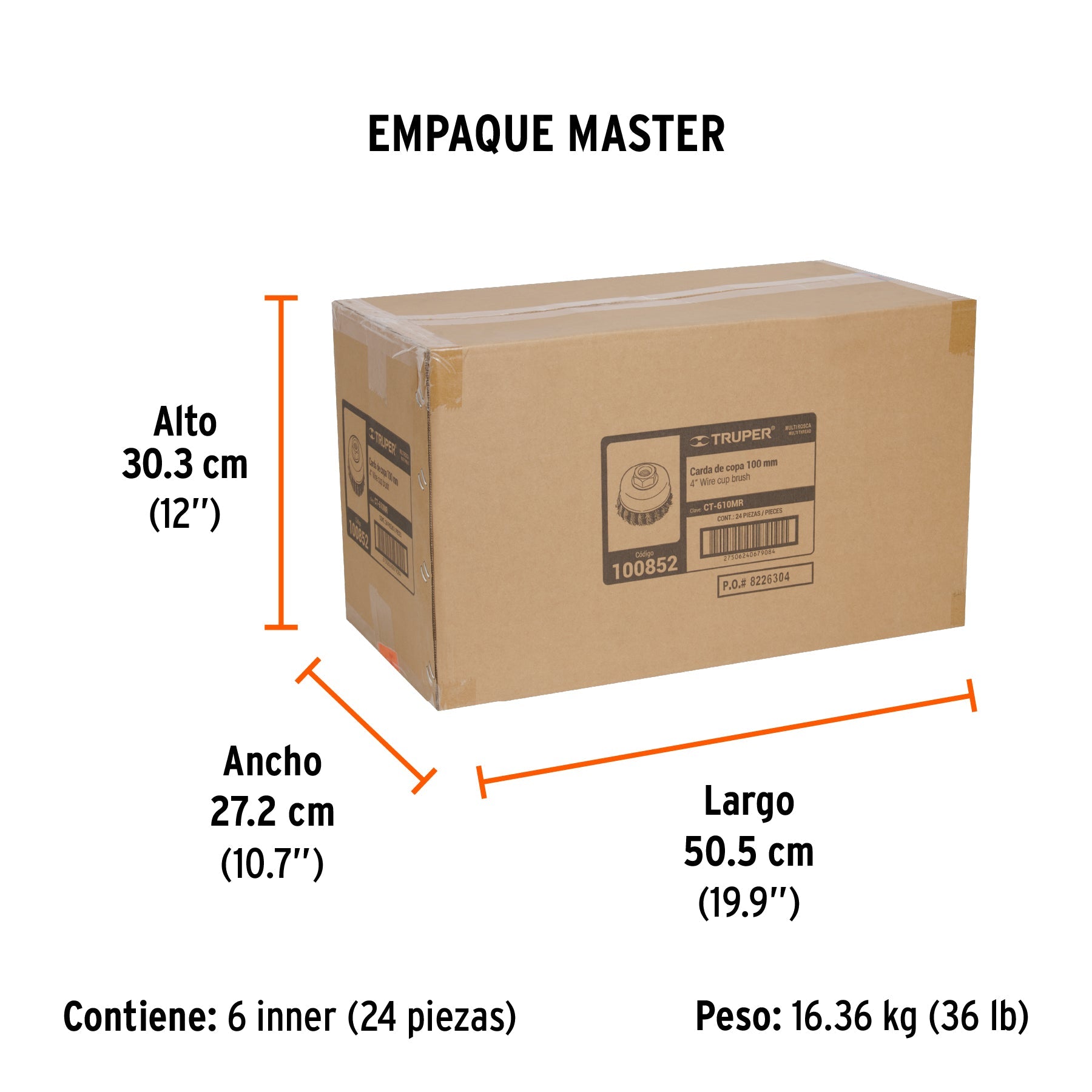 Carda copa 4" alambre trenzado fino, Multi-rosca, TRUPER - Empaque