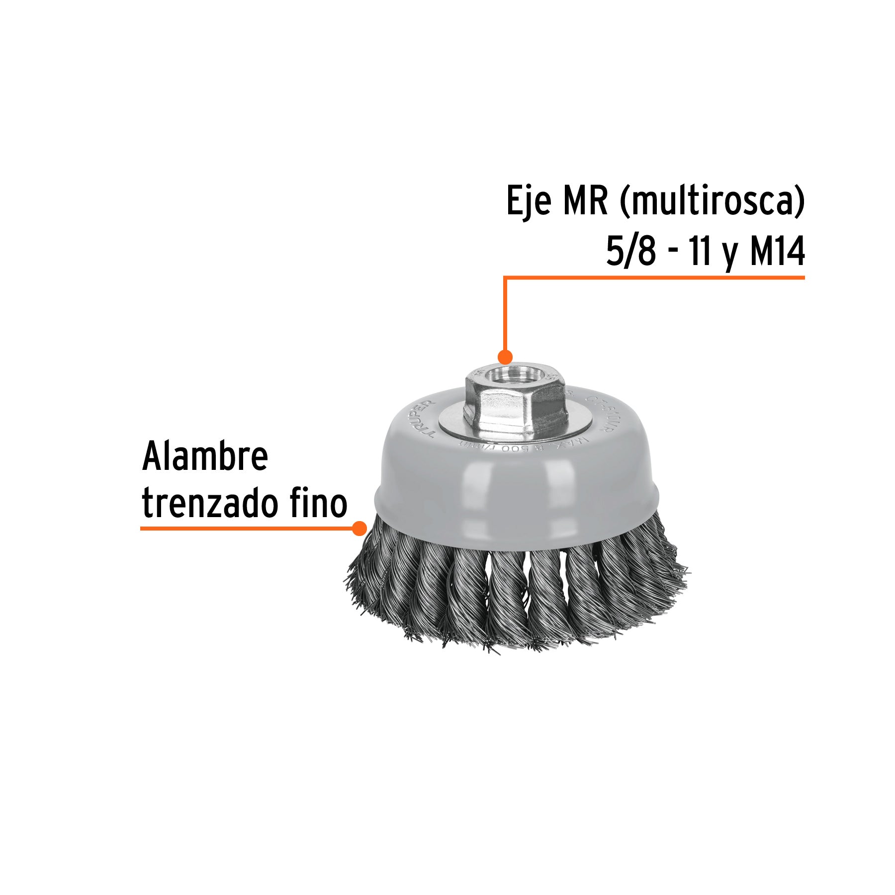 Carda copa 4" alambre trenzado fino, Multi-rosca, TRUPER