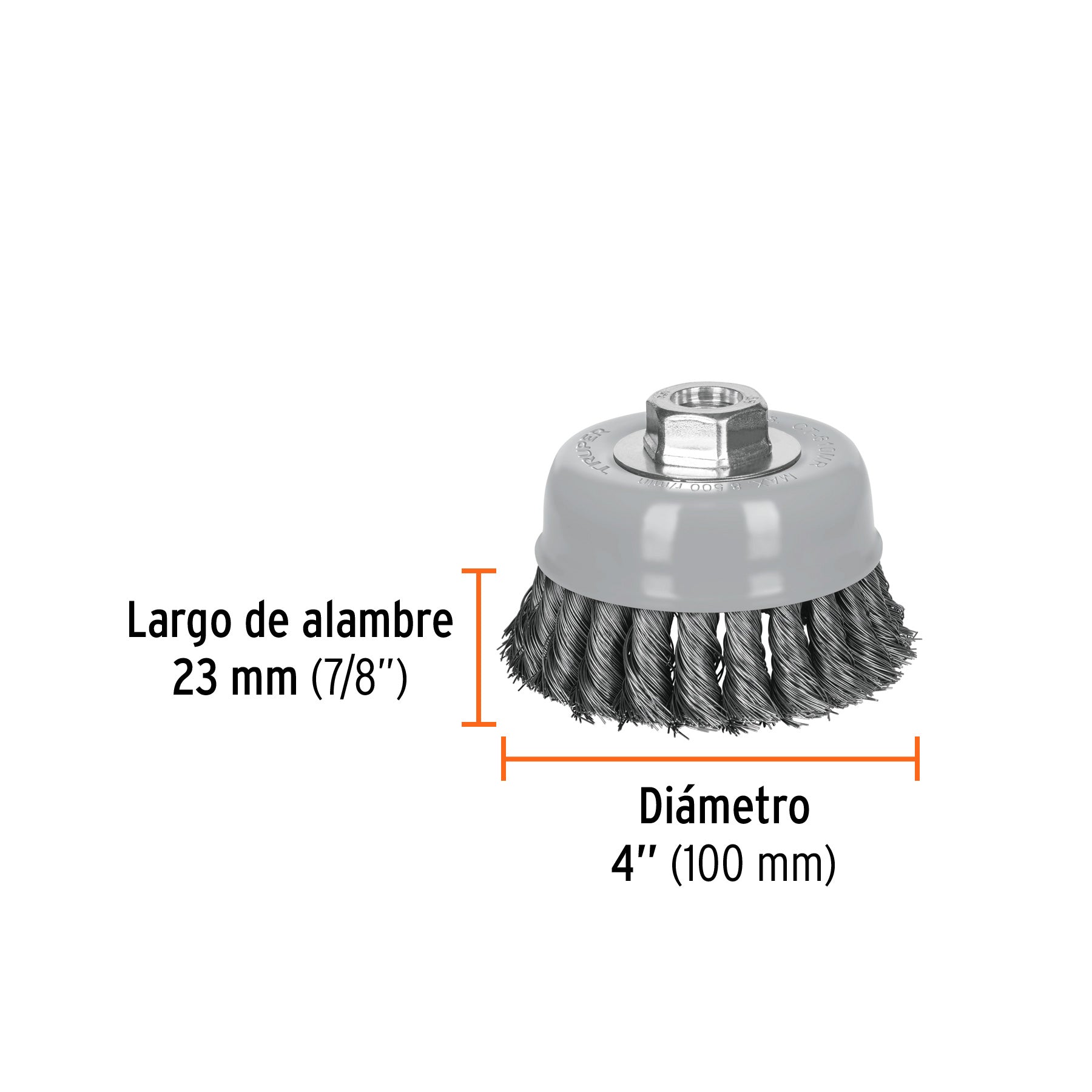Carda copa 4" alambre trenzado fino, Multi-rosca, TRUPER
