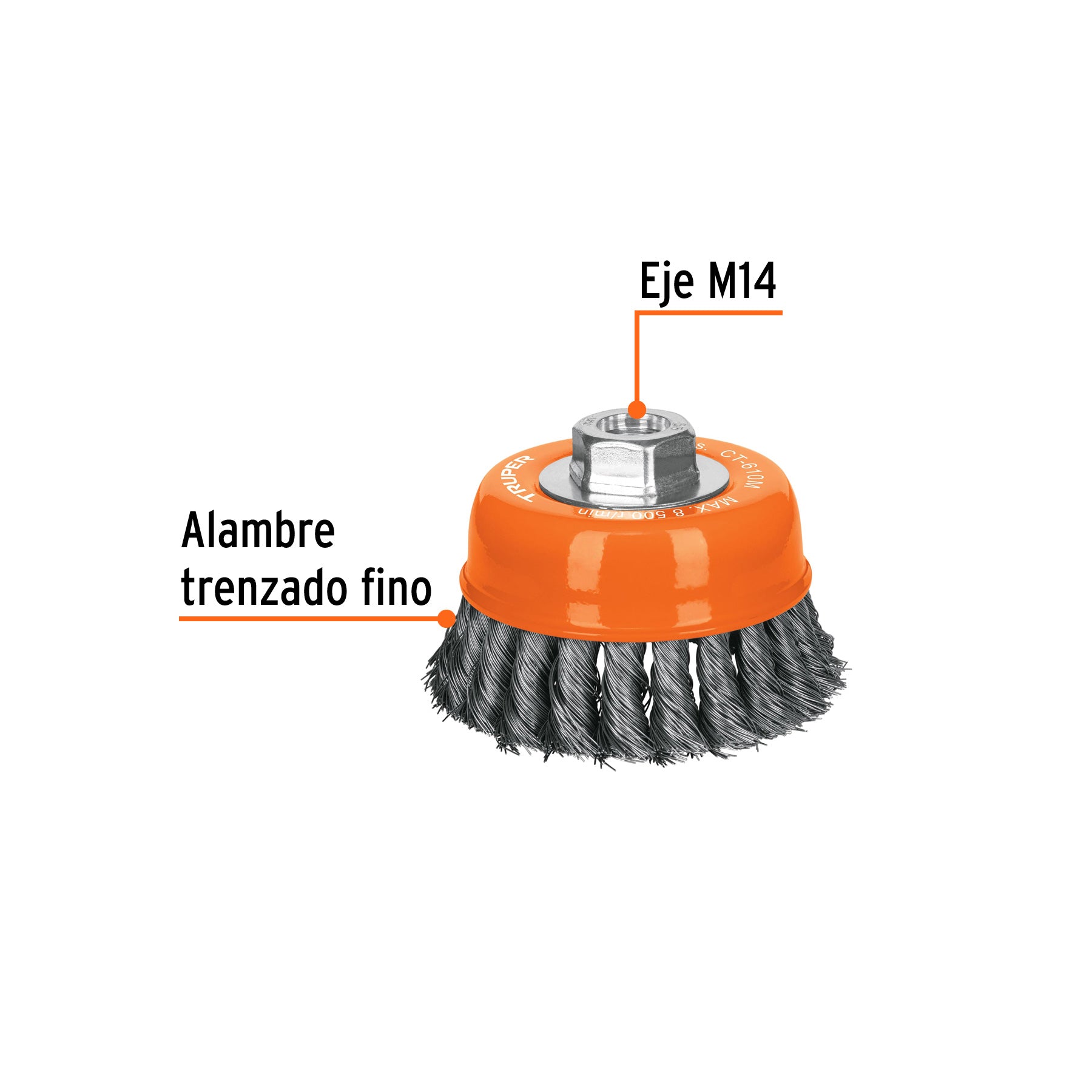 Carda copa 4" alambre trenzado fino, eje M14, TRUPER