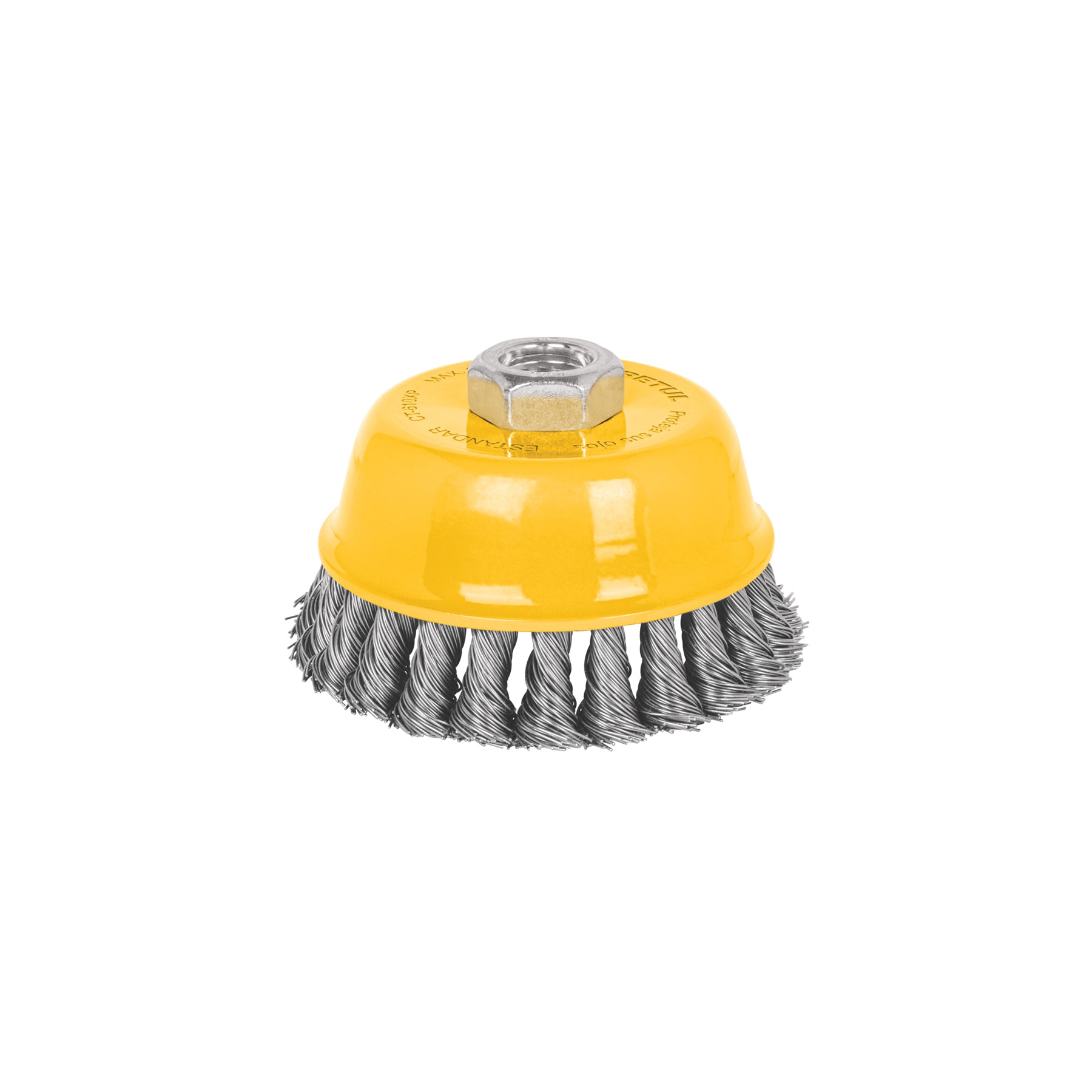 Carda copa 4" alambre trenzado grueso, eje 5/8"-11, PRETUL