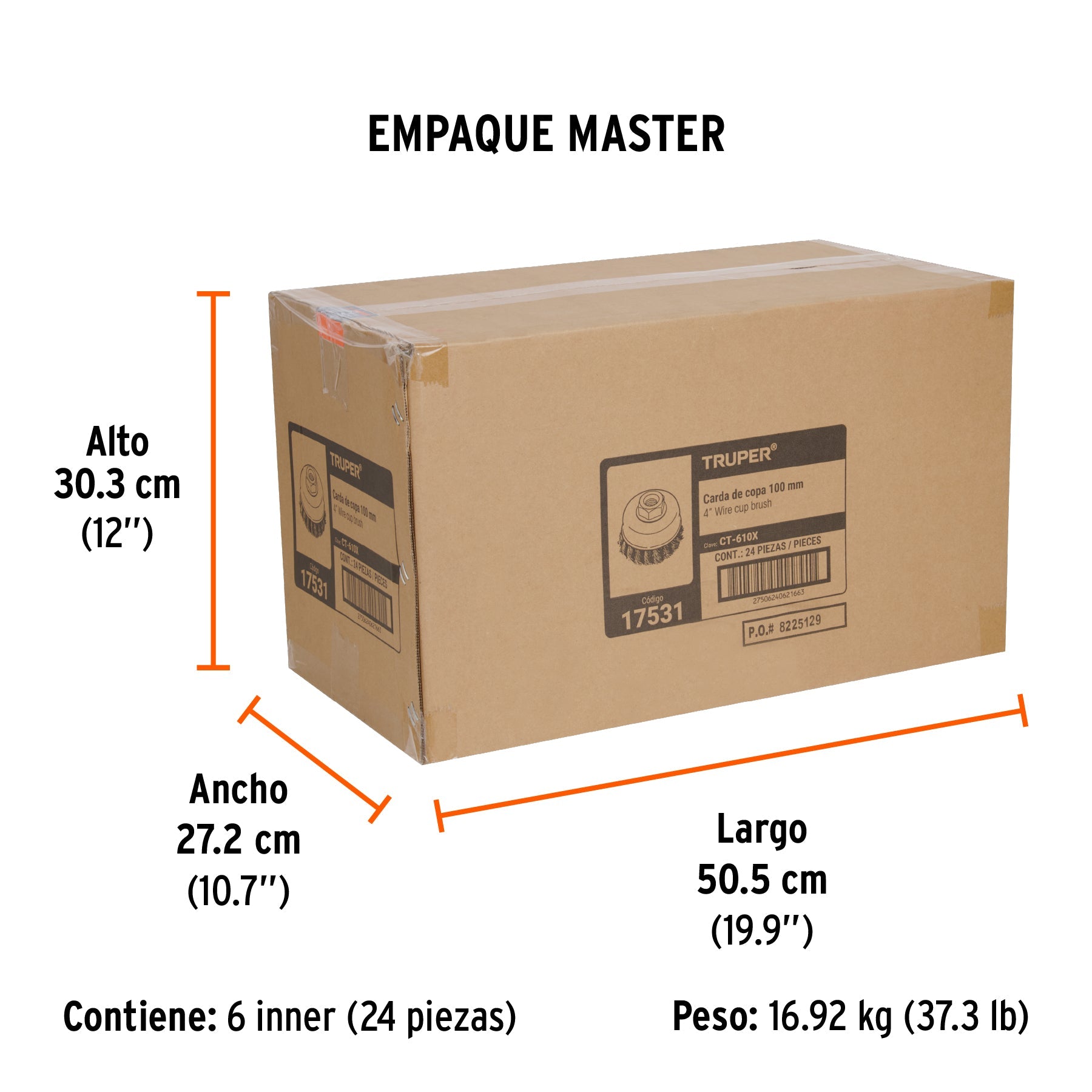 Carda copa 4" alambre trenzado grueso, eje 5/8"-11, TRUPER - Empaque