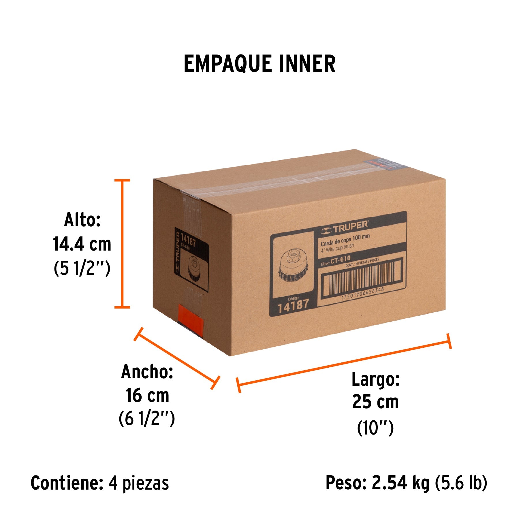 Carda copa 4" alambre trenzado fino, eje 5/8"-11, TRUPER - Empaque