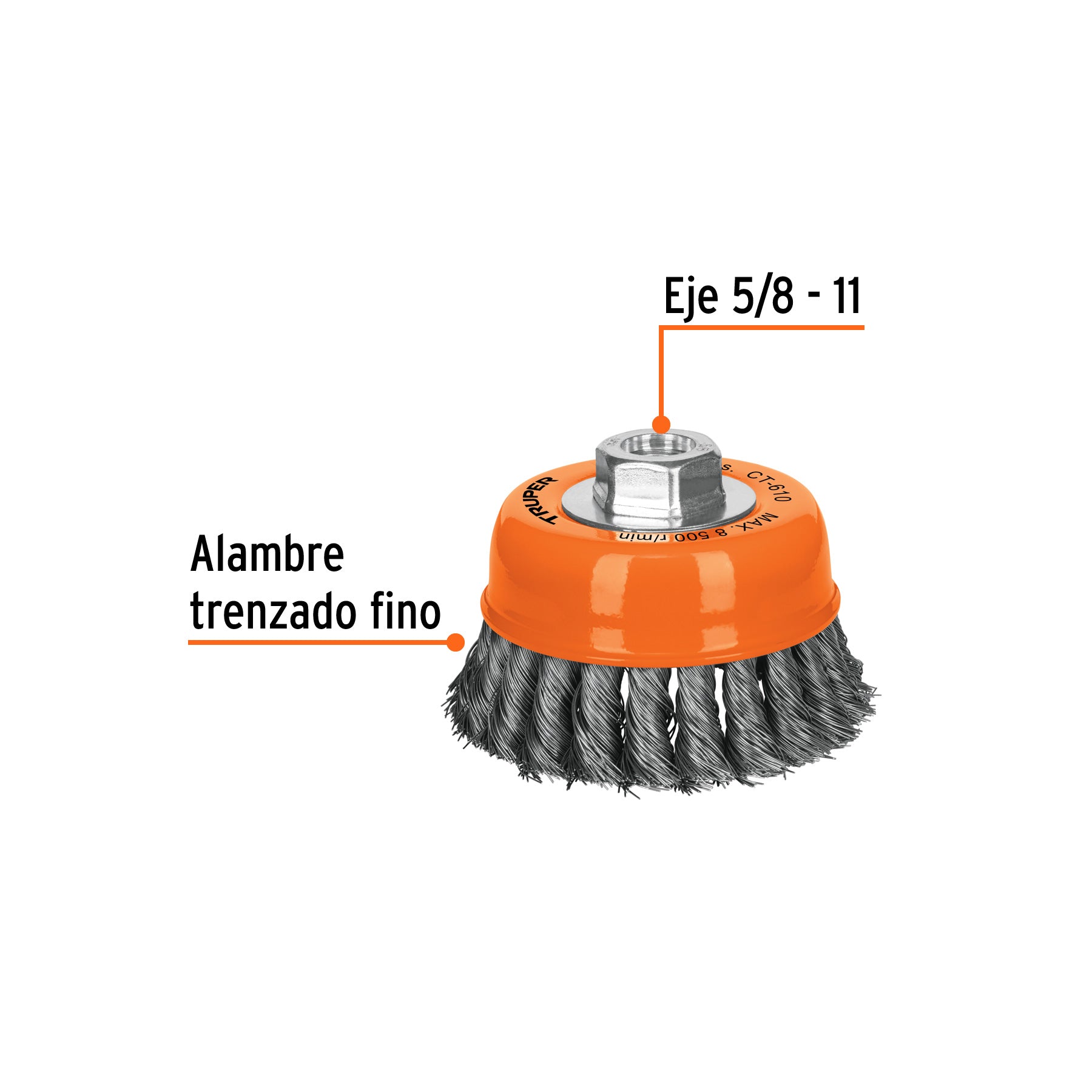 Carda copa 4" alambre trenzado fino, eje 5/8"-11, TRUPER