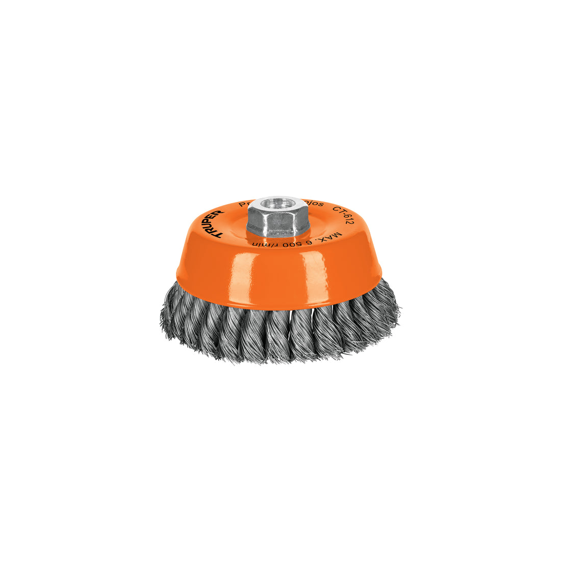 Carda copa 5" alambre trenzado fino, eje 5/8"-11, TRUPER