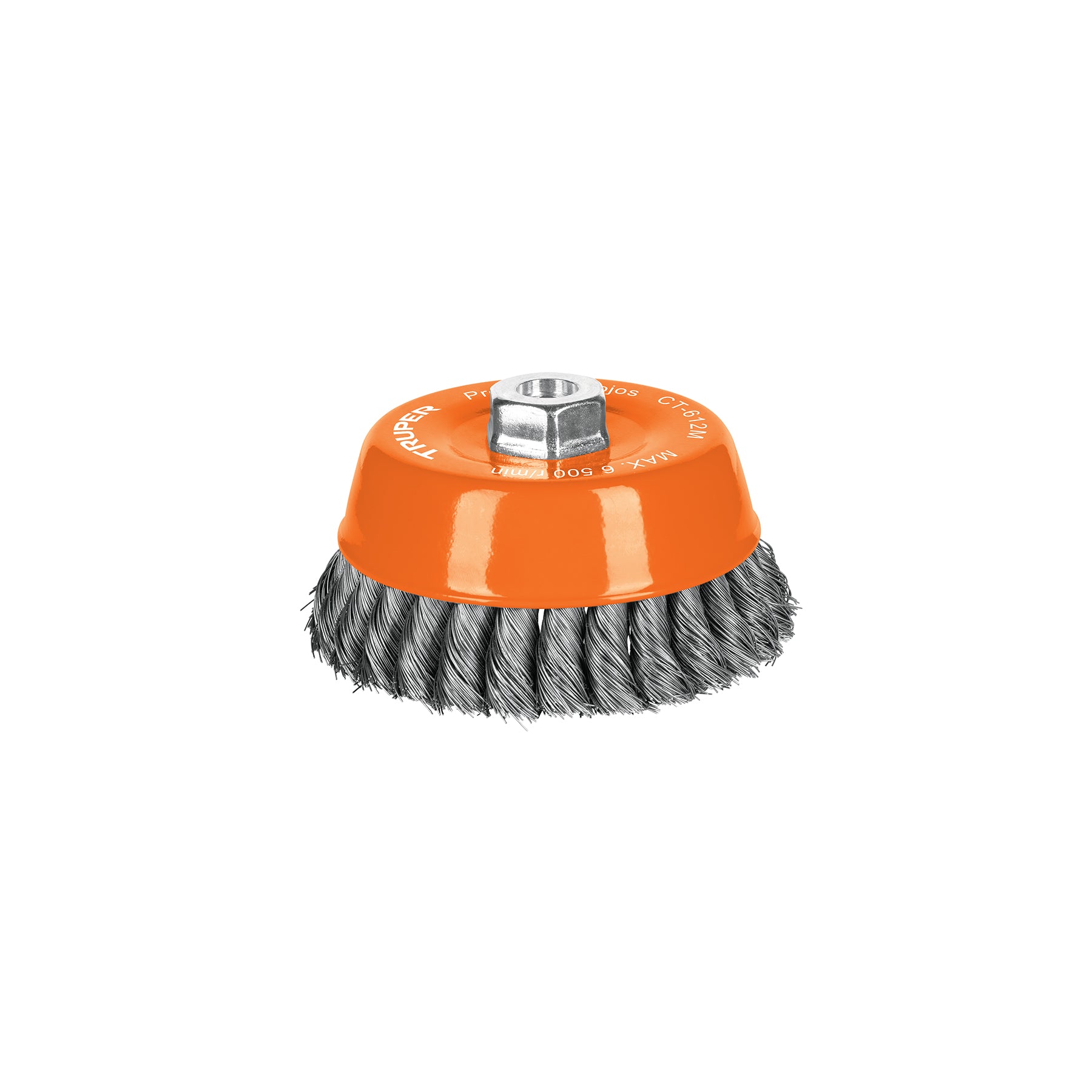 Carda copa 5" alambre trenzado fino, eje M14, TRUPER