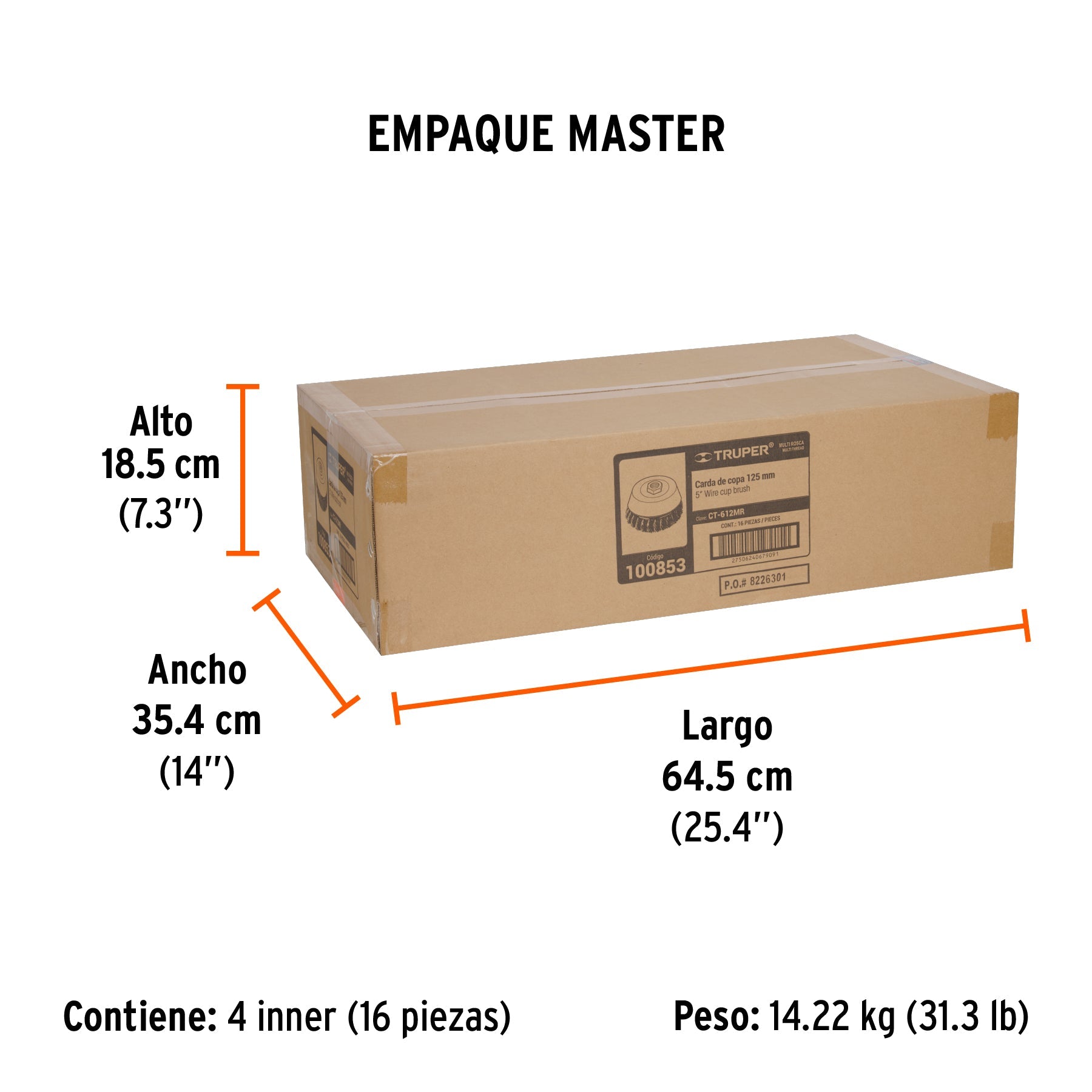 Carda copa 5" alambre trenzado fino, Multi-rosca, TRUPER - Empaque