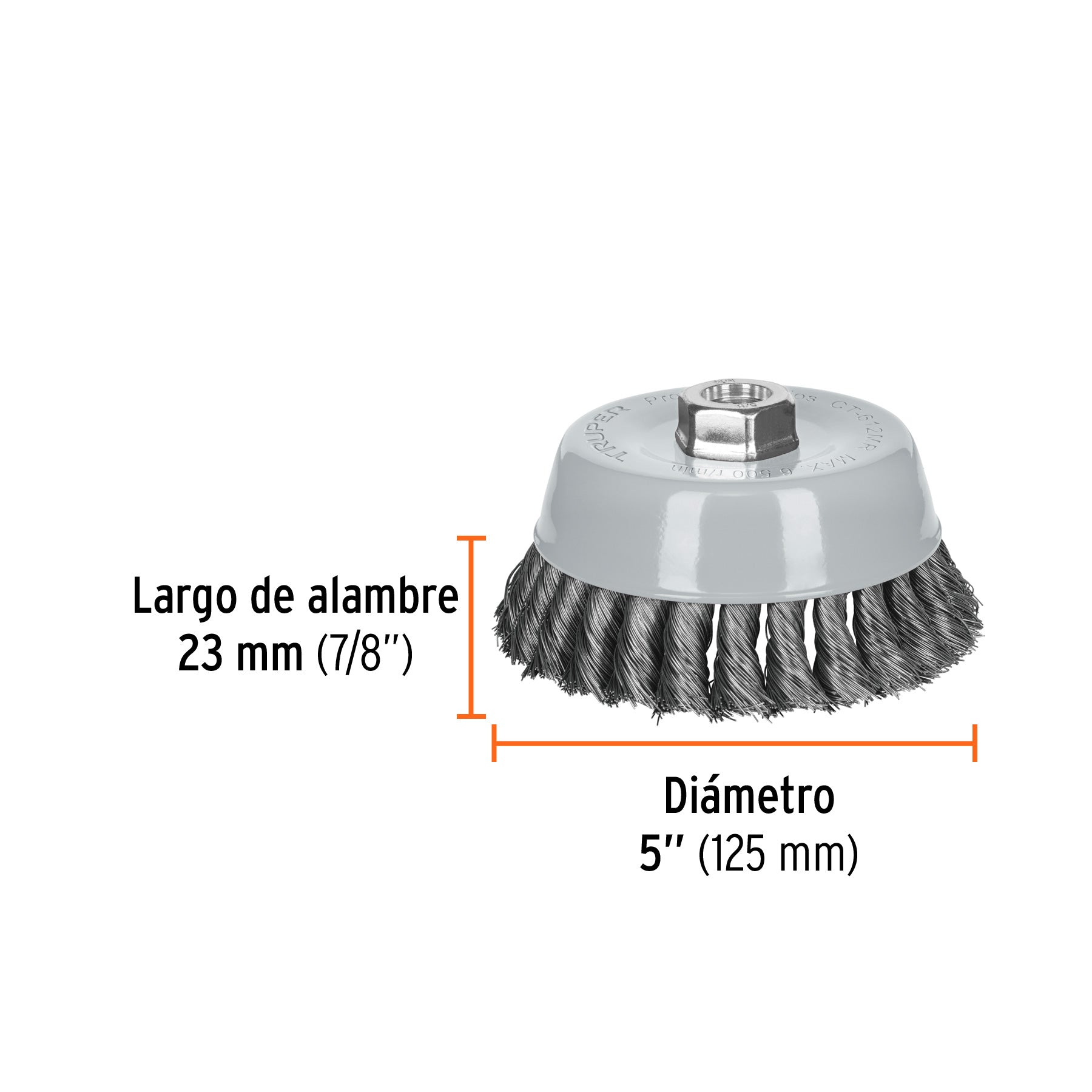Carda copa 5" alambre trenzado fino, Multi-rosca, TRUPER