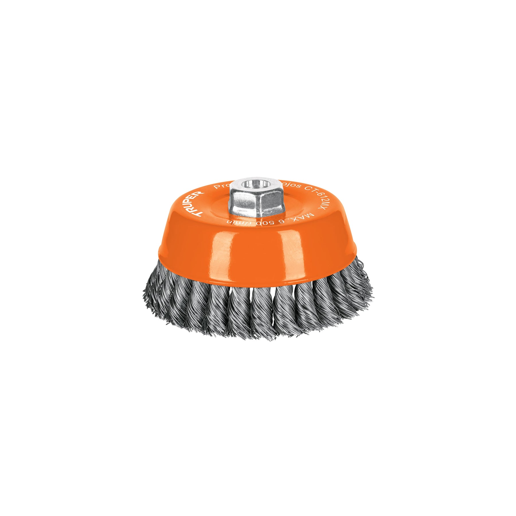 Carda copa 5" alambre trenzado grueso, eje M14, TRUPER