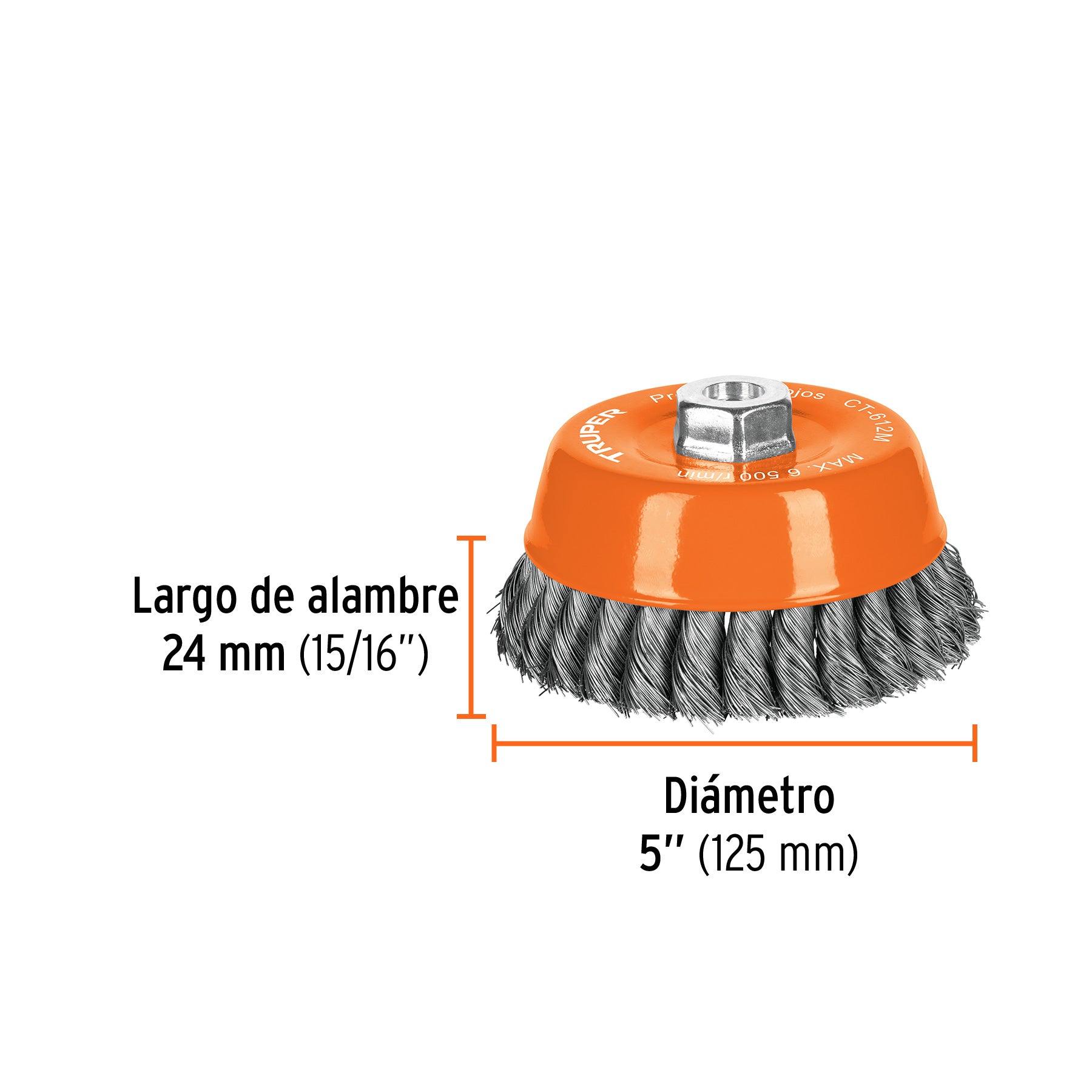 Carda copa 5" alambre trenzado fino, eje M14, TRUPER