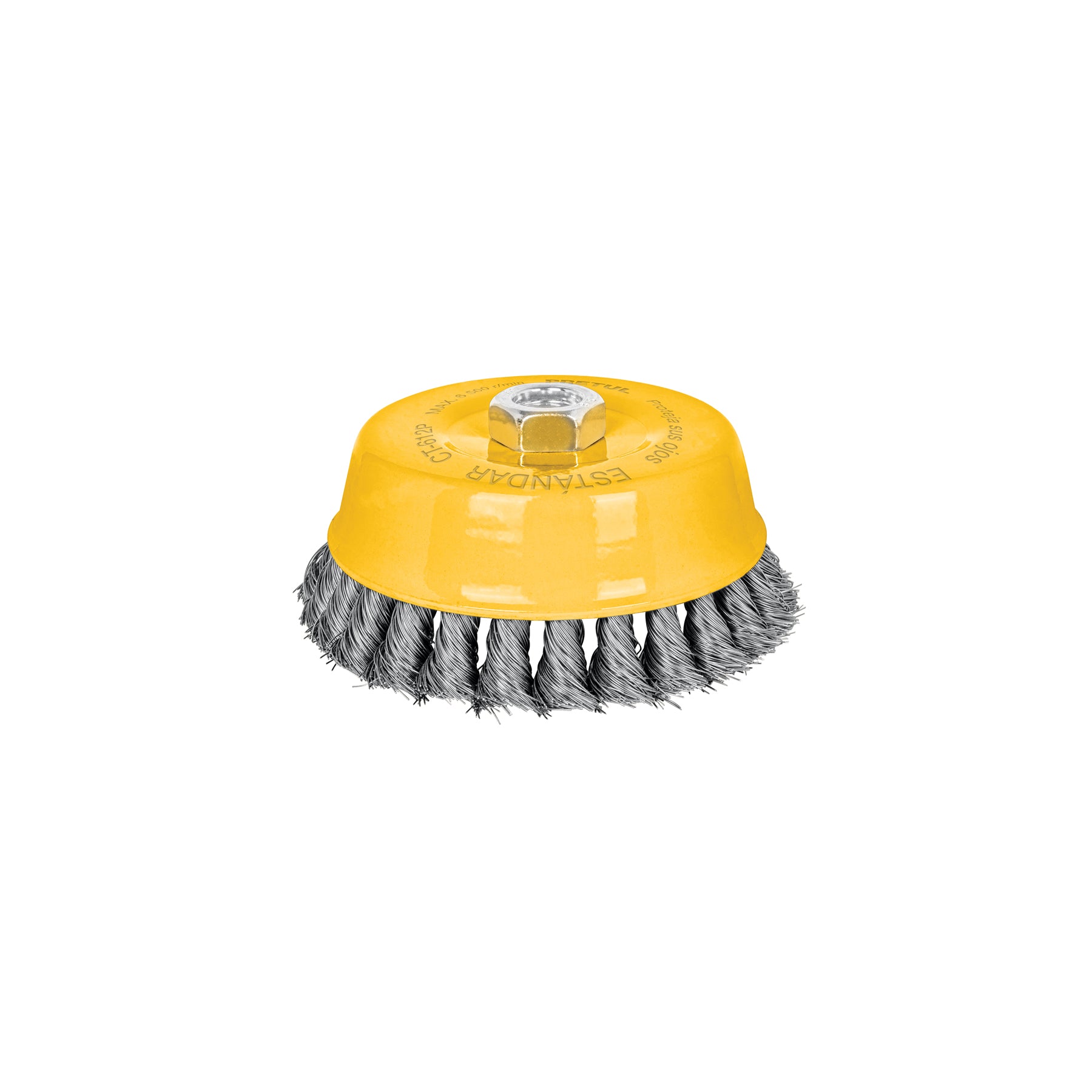 Carda copa 5" alambre trenzado fino, eje 5/8"-11, PRETUL