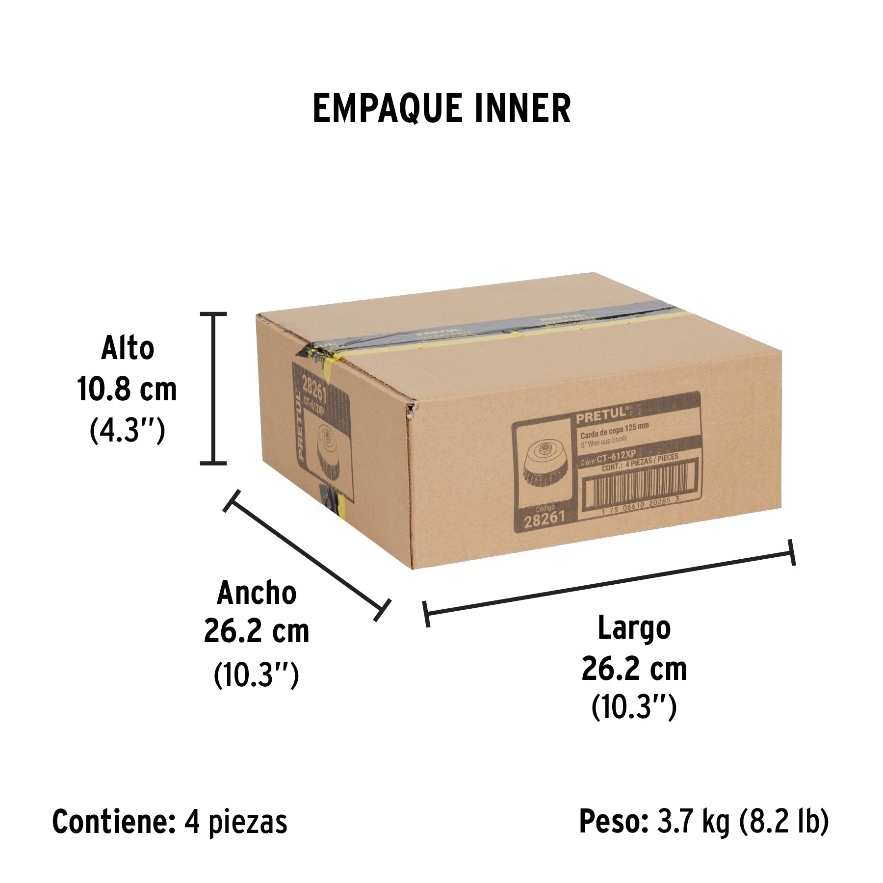 Carda copa 5" alambre trenzado grueso, eje 5/8"-11, PRETUL - Empaque