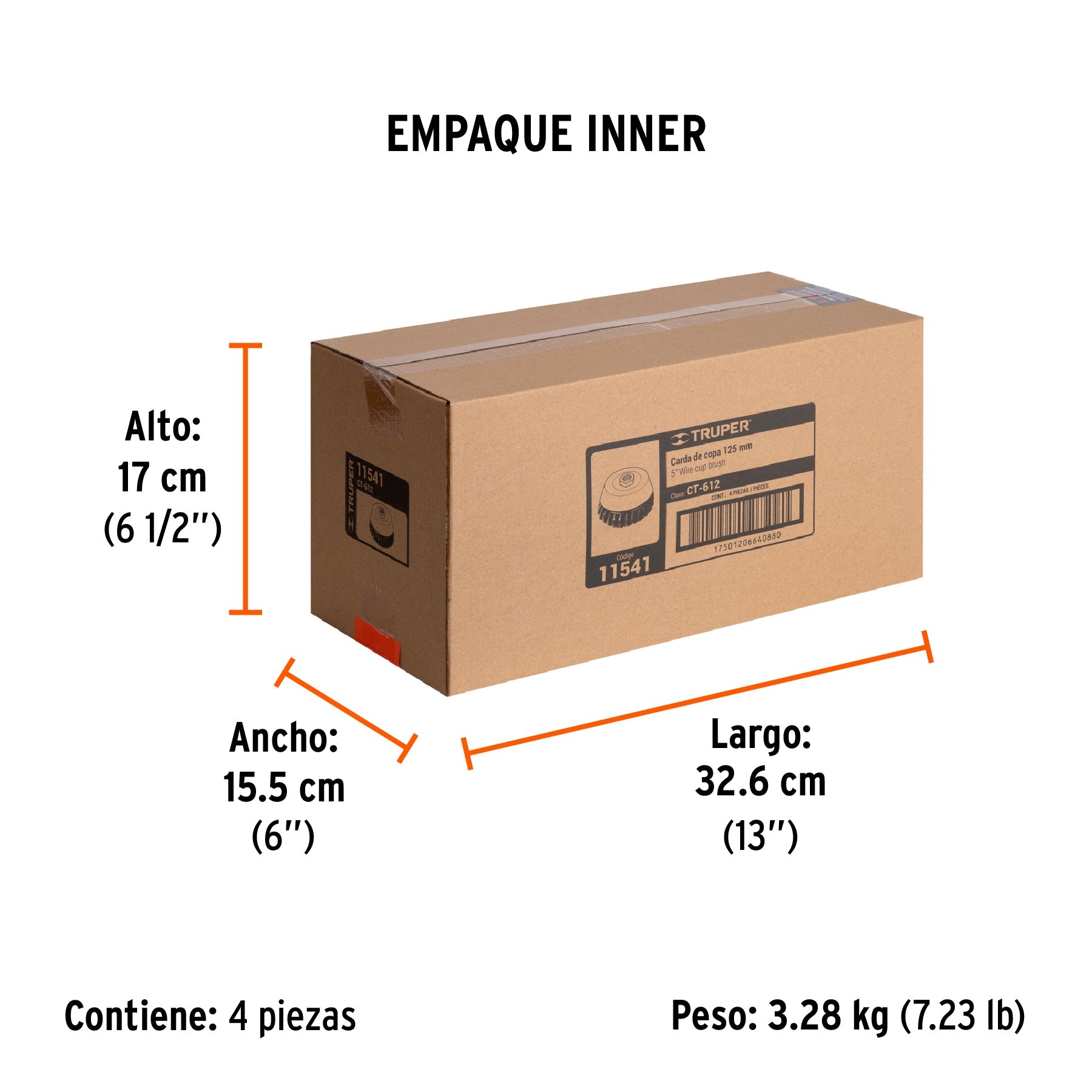 Carda copa 5" alambre trenzado fino, eje 5/8"-11, TRUPER - Empaque