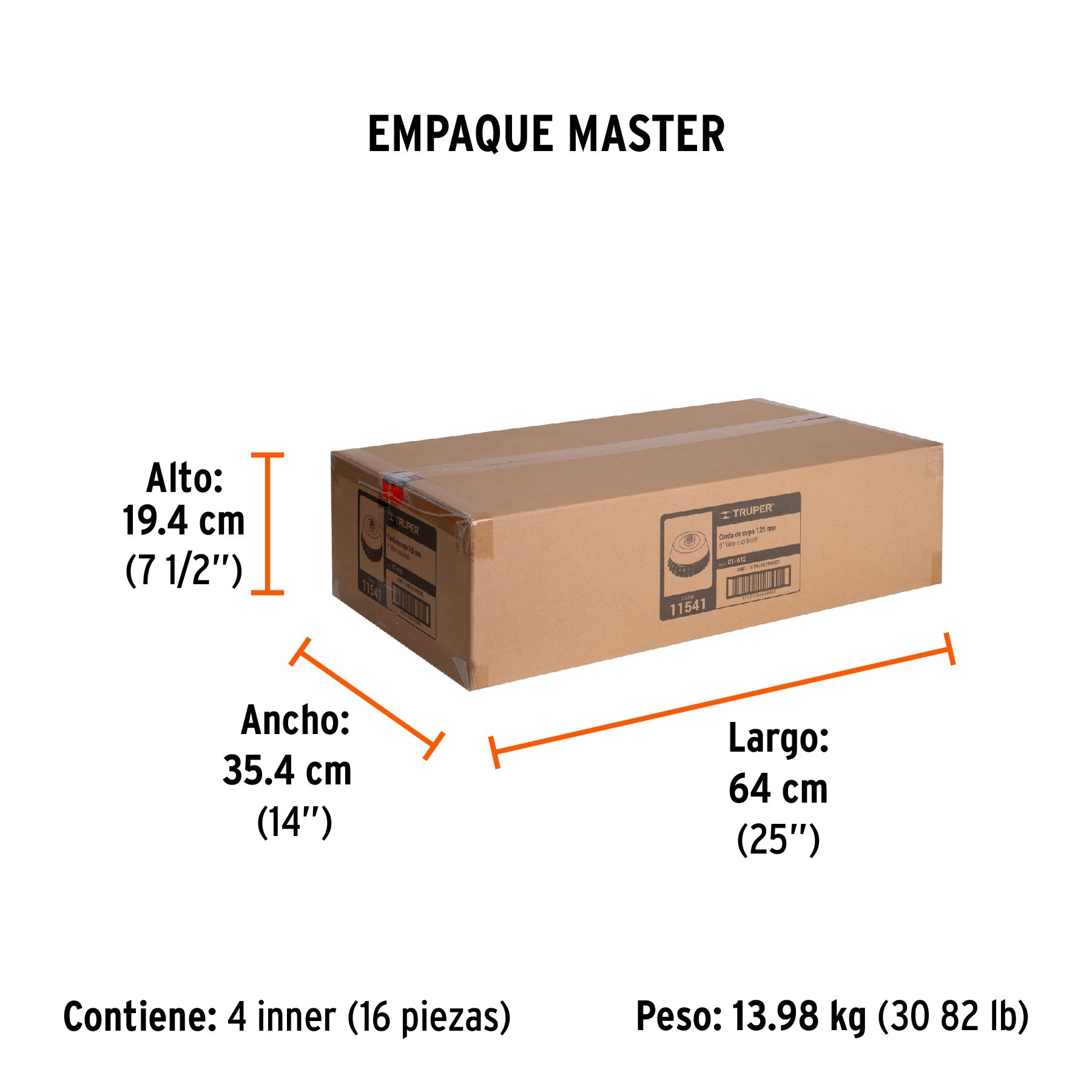 Carda copa 5" alambre trenzado fino, eje 5/8"-11, TRUPER - Empaque