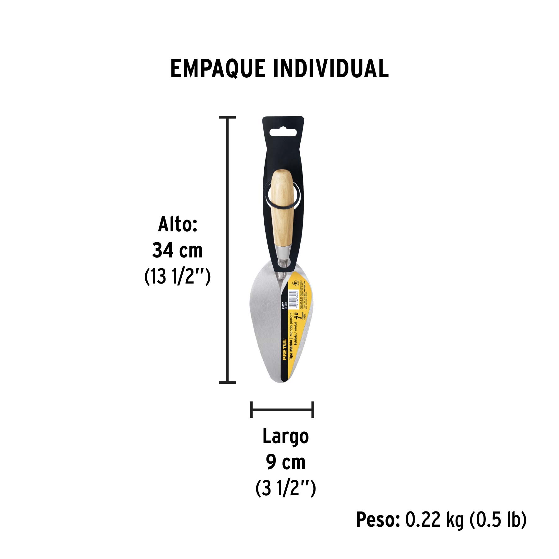 Cuchara para albañil 7" tipo Mérida, PRETUL - Empaque