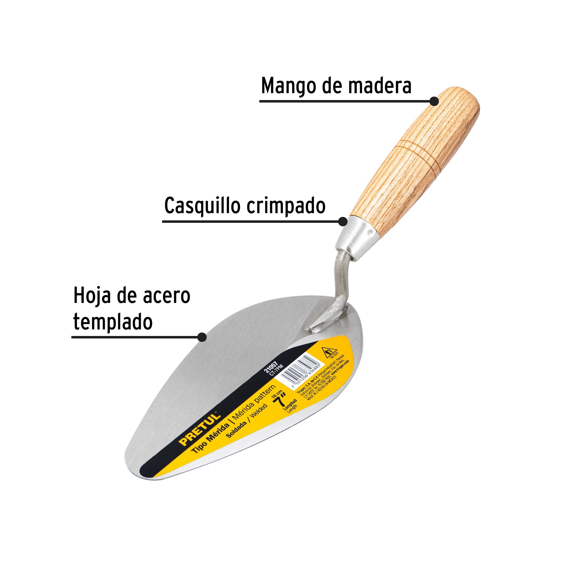Cuchara para albañil 7" tipo Mérida, PRETUL