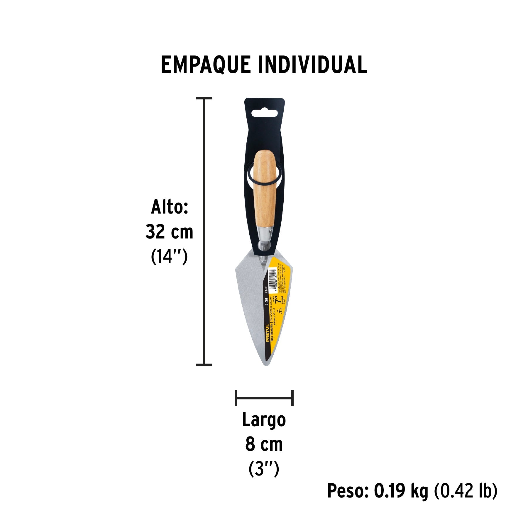 Cuchara para albañil 7" tipo Filadelfia, PRETUL - Empaque
