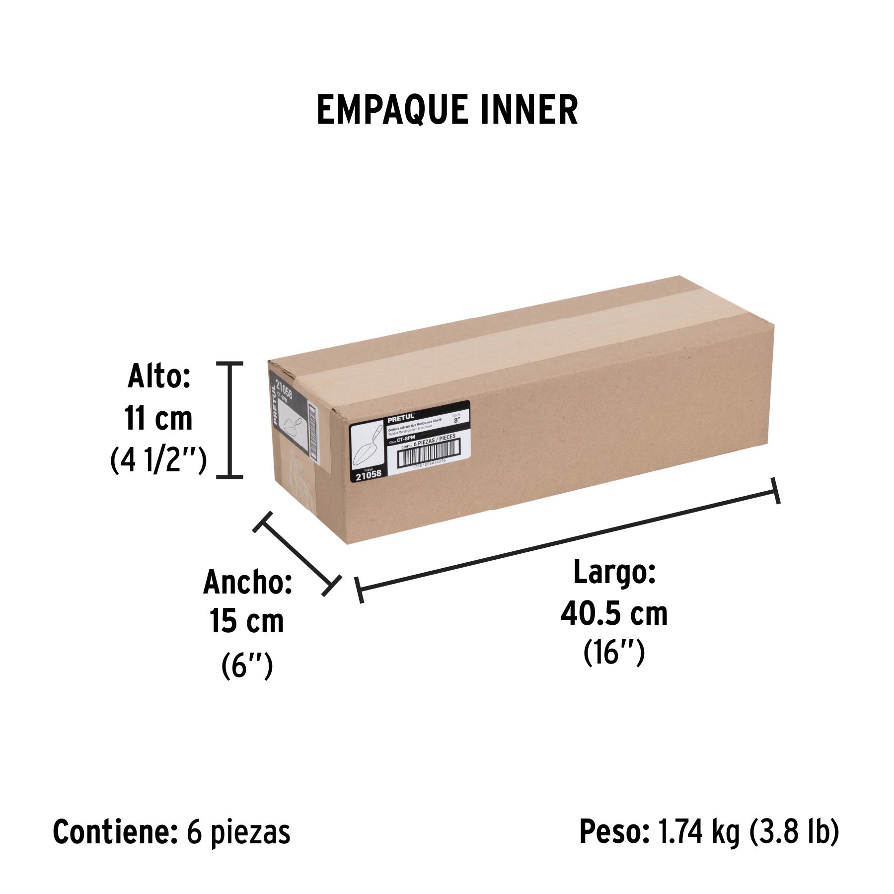 Cuchara para albañil 8" tipo Mérida, PRETUL - Empaque