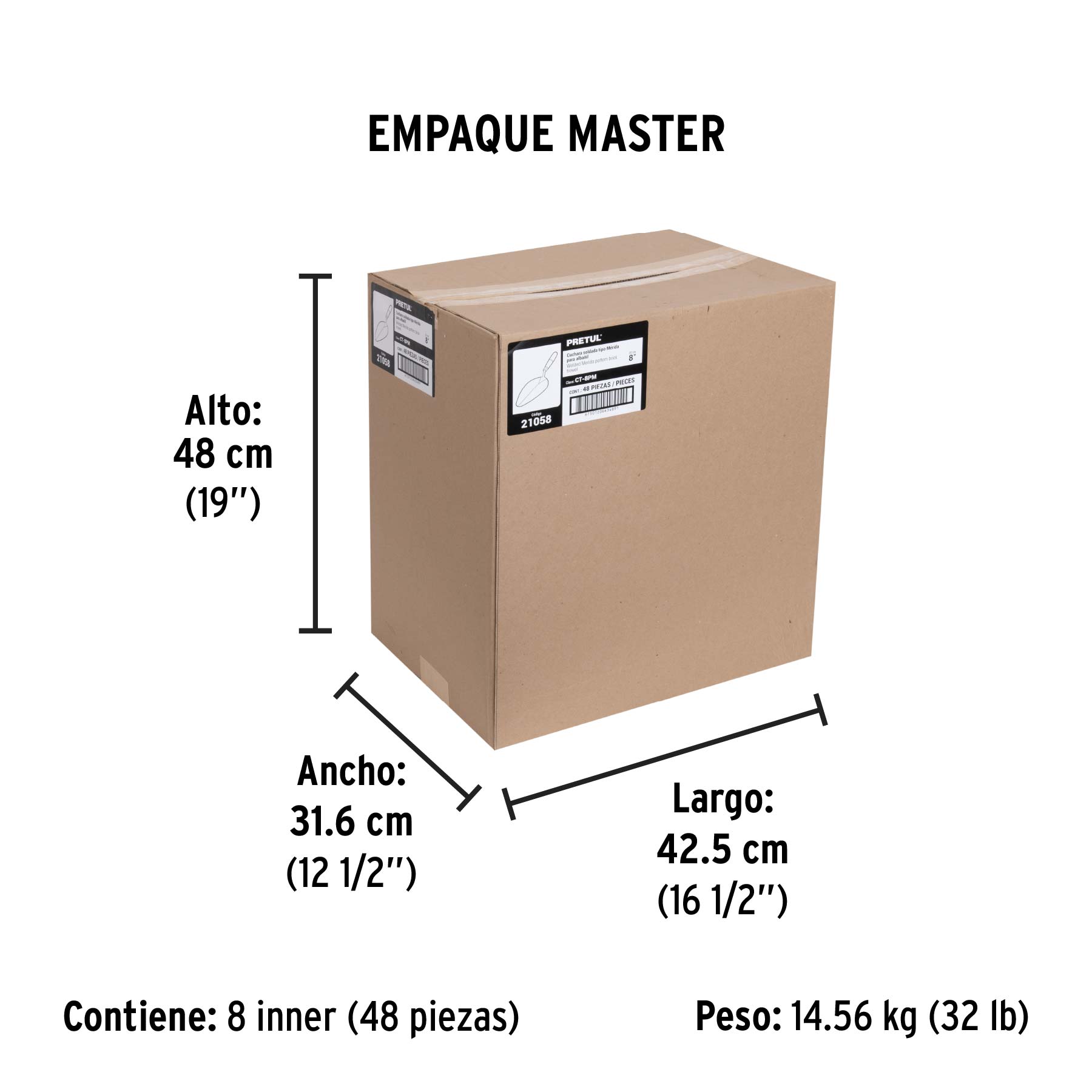 Cuchara para albañil 8" tipo Mérida, PRETUL - Empaque