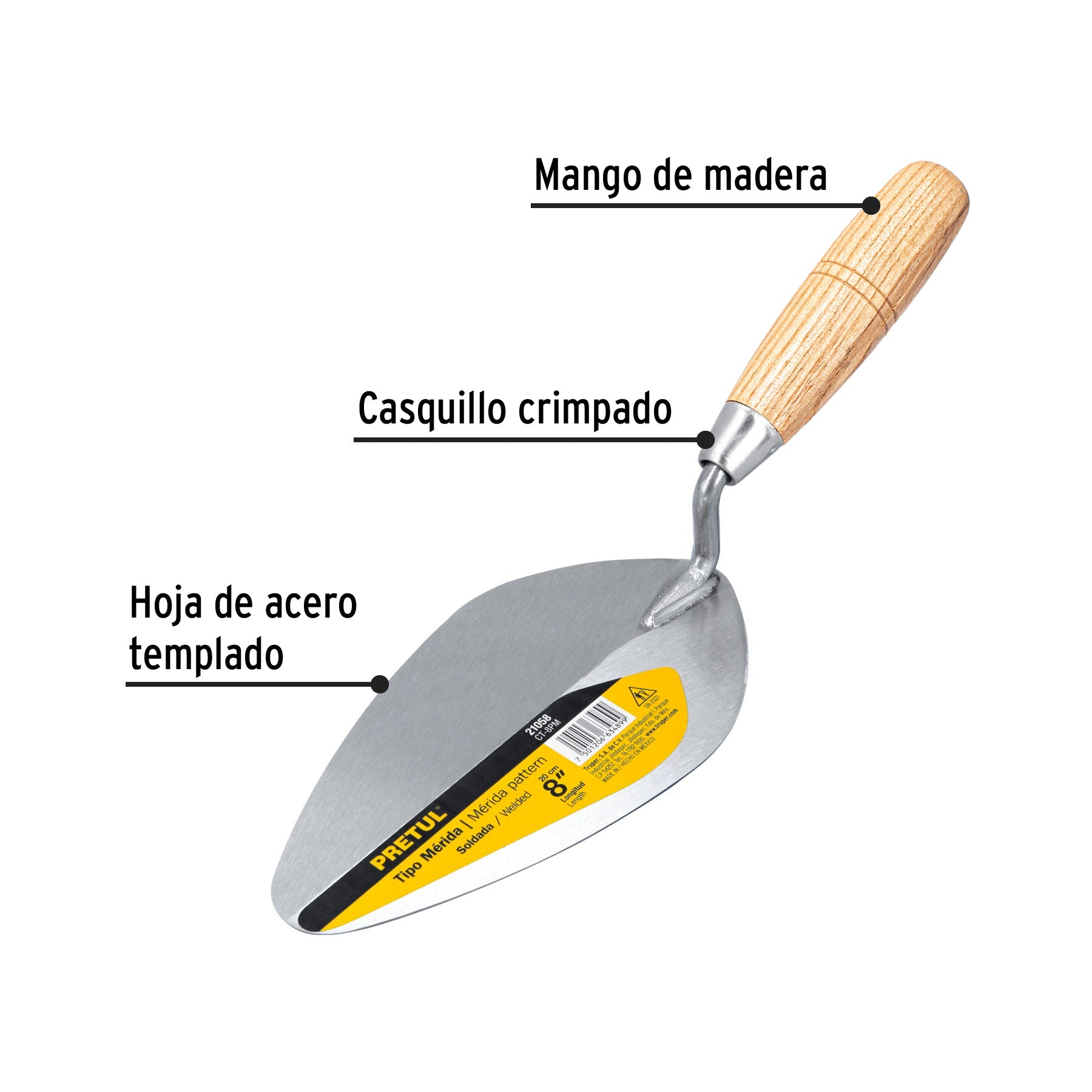 Cuchara para albañil 8" tipo Mérida, PRETUL