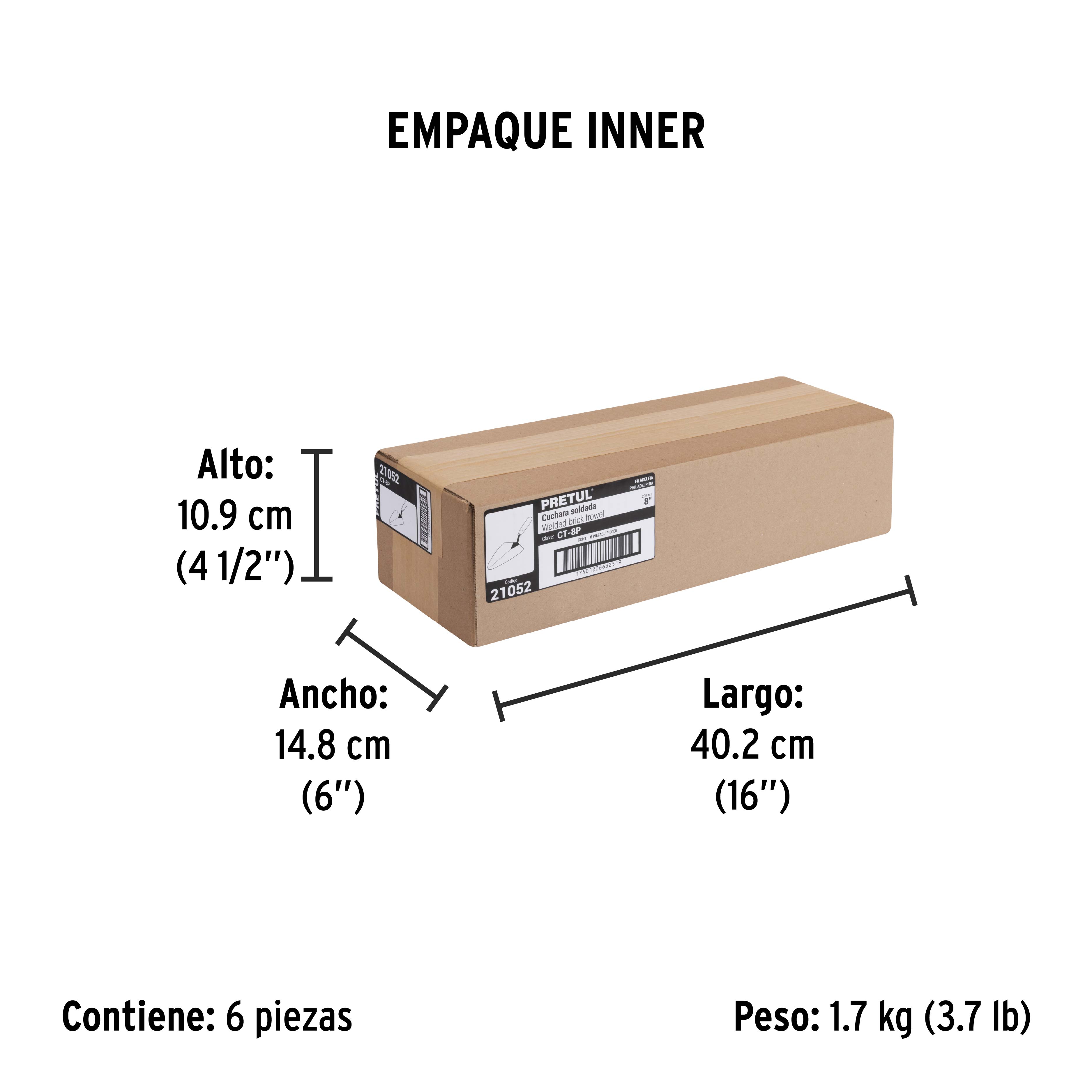 Cuchara para albañil 8" tipo Filadelfia, PRETUL - Empaque