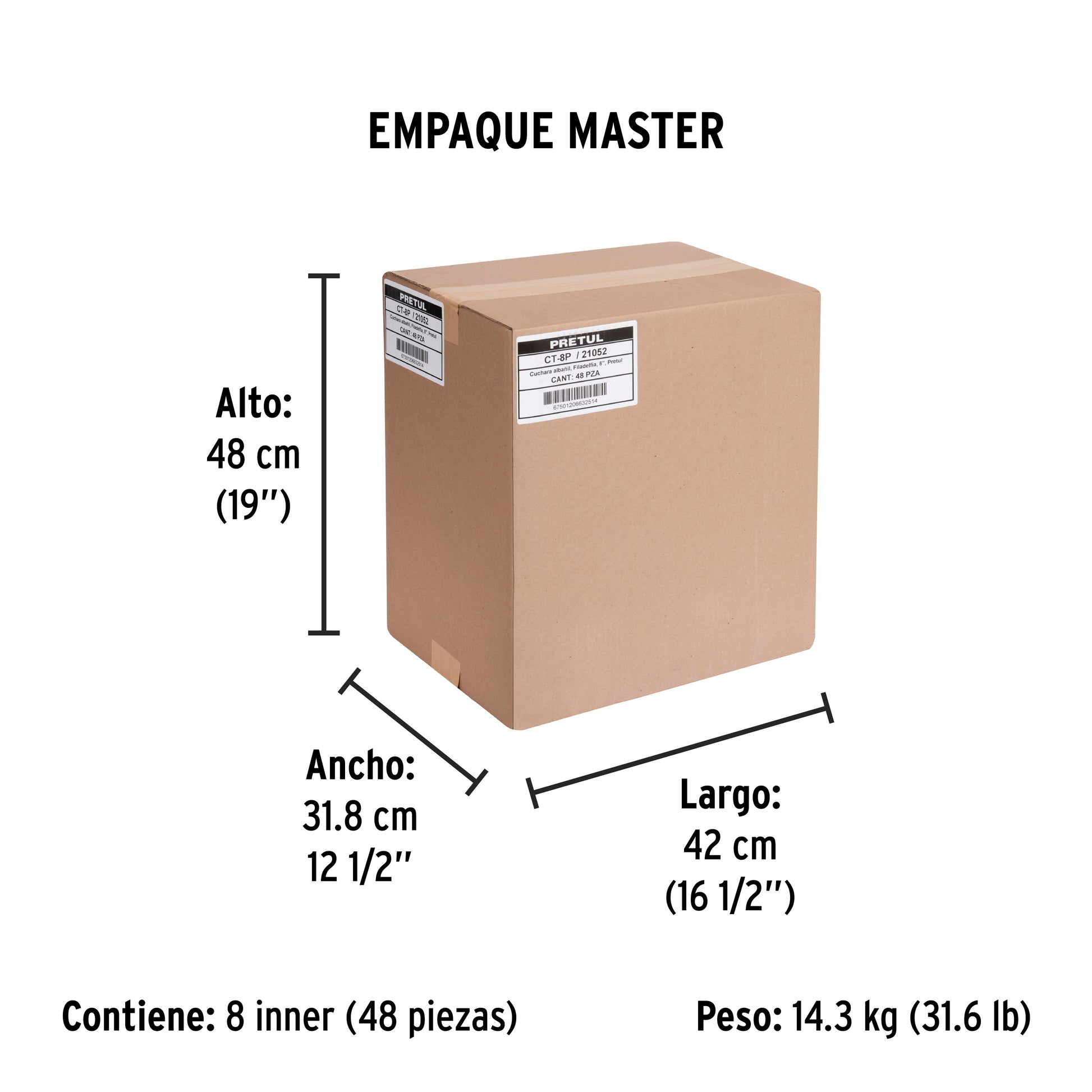 Cuchara para albañil 8" tipo Filadelfia, PRETUL - Empaque