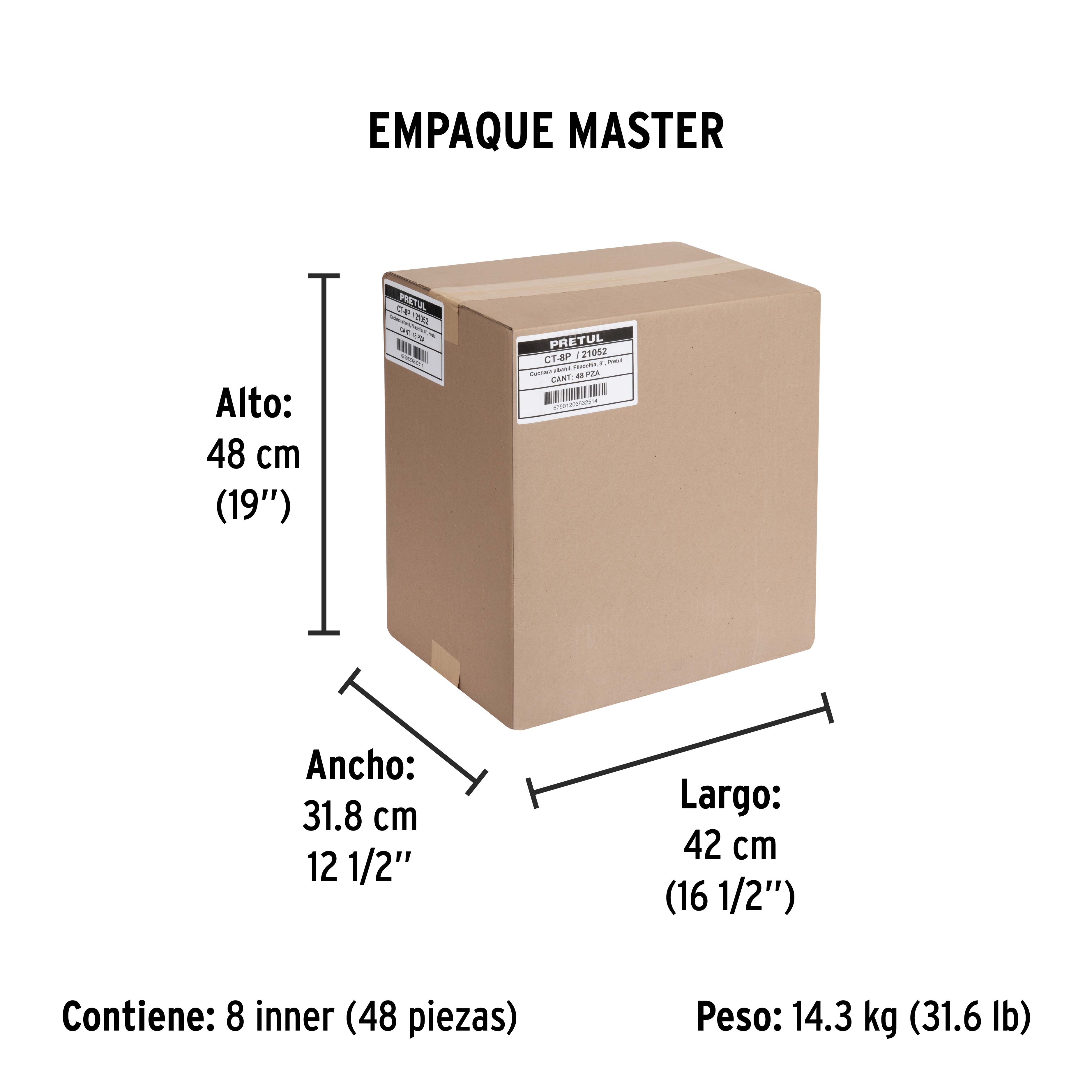 Cuchara para albañil 8" tipo Filadelfia, PRETUL - Empaque