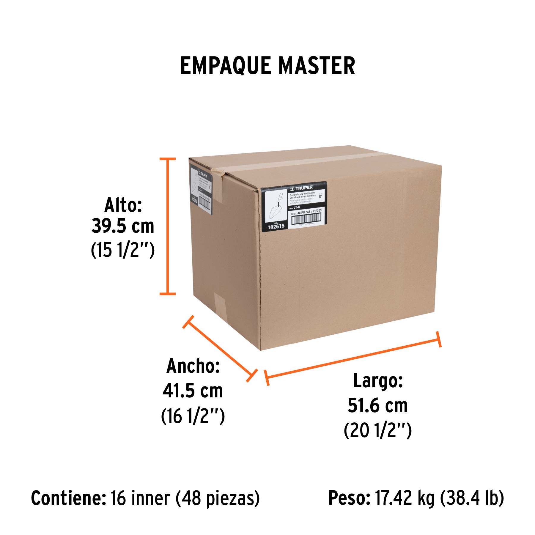 Cuchara para albañil 8" forjada tipo Filadelfia, TRUPER - Empaque