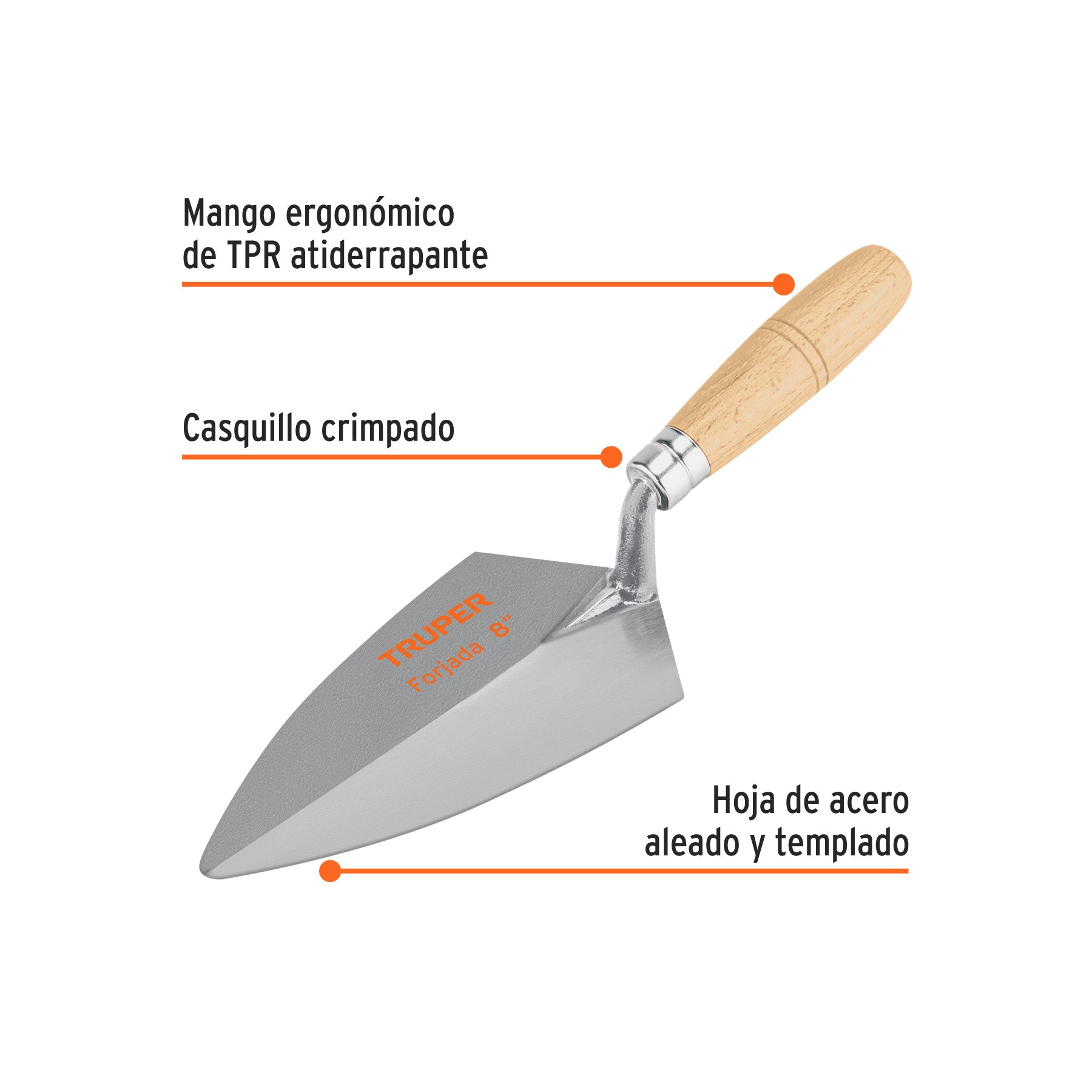 Cuchara para albañil 8" forjada tipo Filadelfia, TRUPER