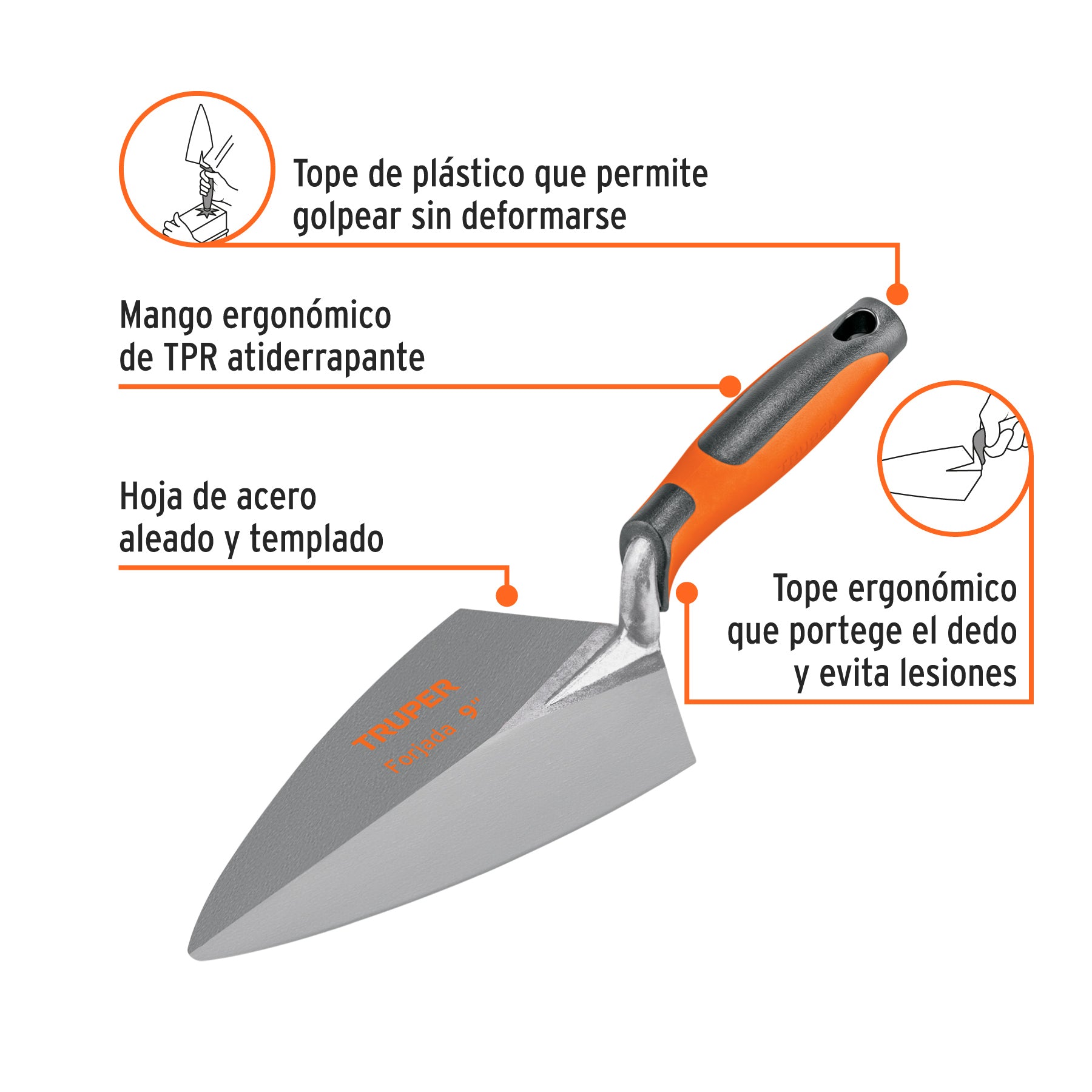 Cuchara para albañil 9" forjada tipo Filadelfia, mgo Comfort
