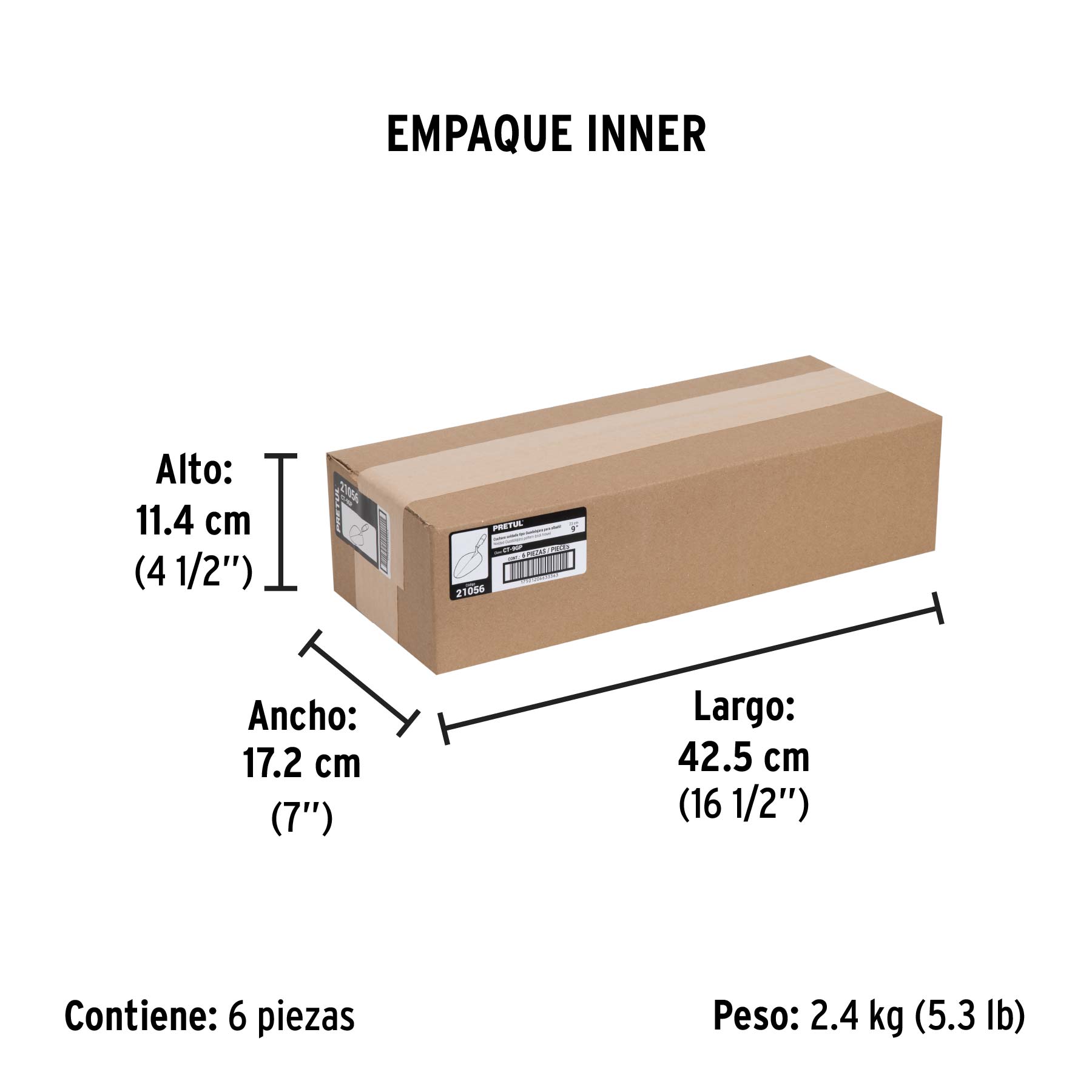 Cuchara para albañil 9" tipo Guadalajara, PRETUL - Empaque