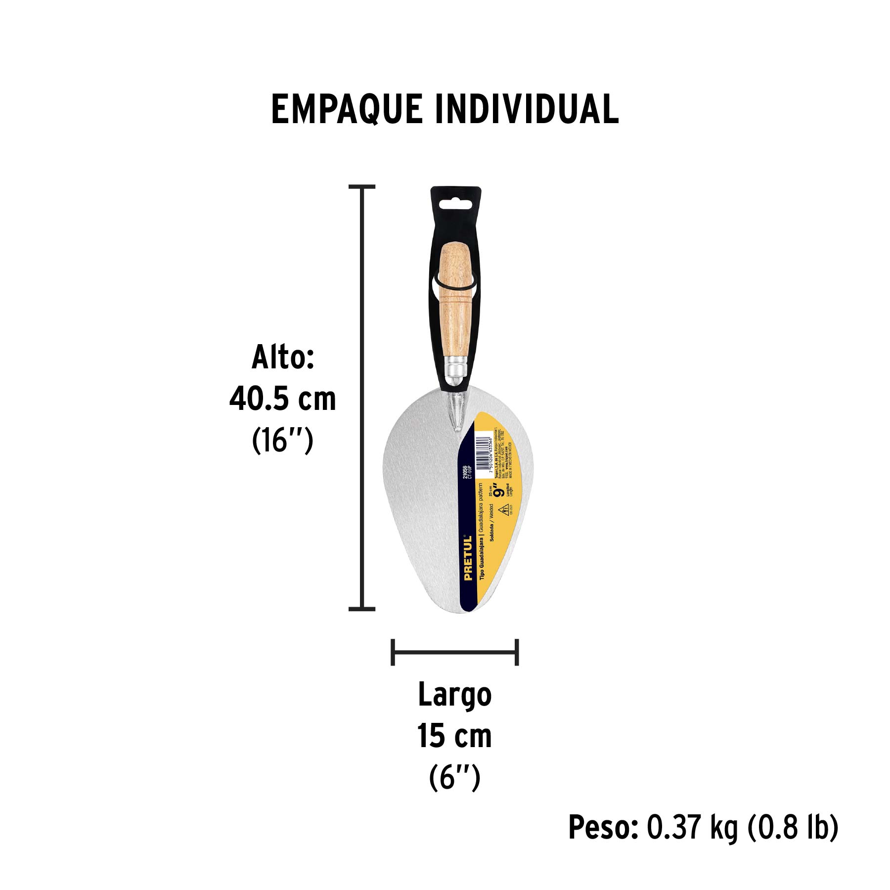 Cuchara para albañil 9" tipo Guadalajara, PRETUL - Empaque