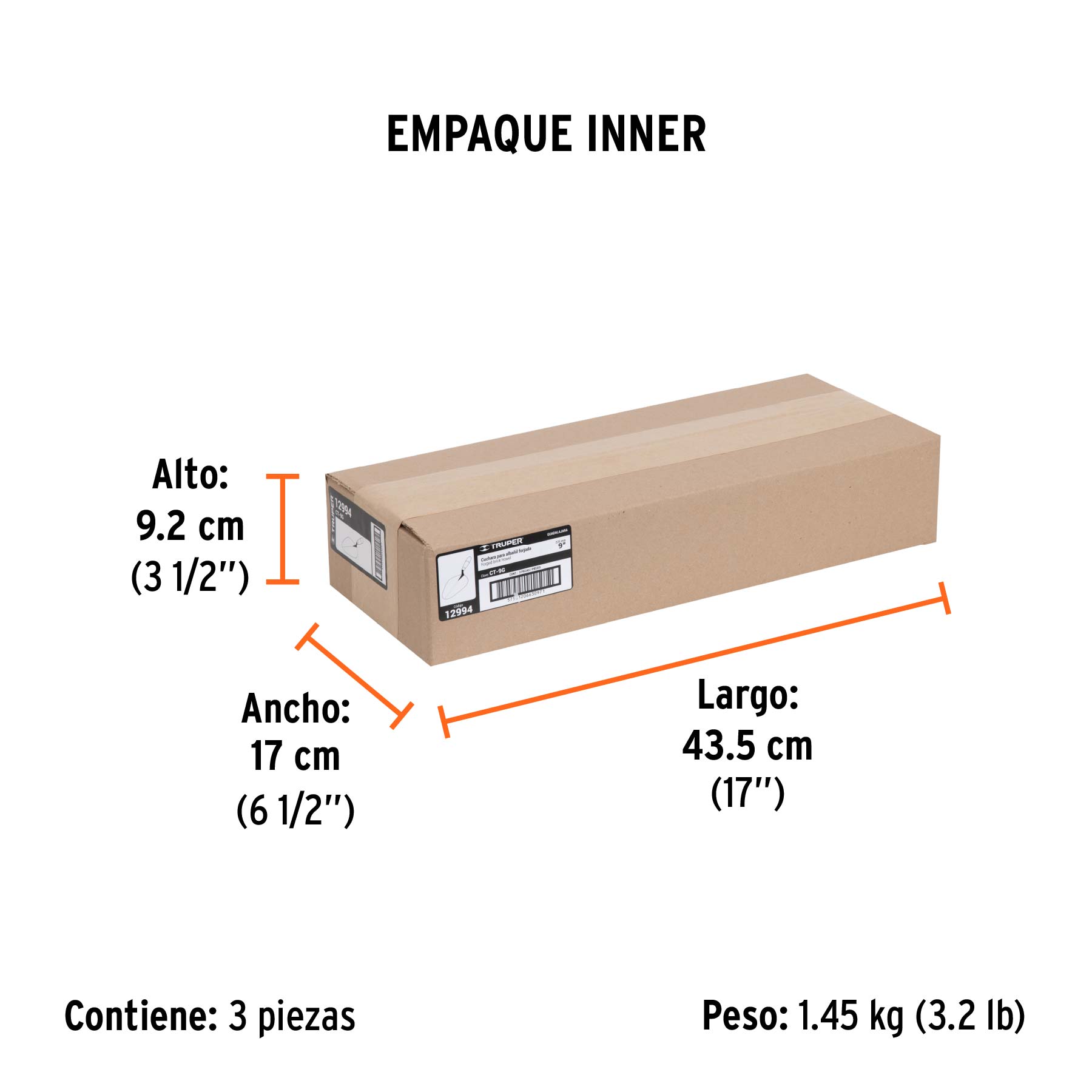 Cuchara para albañil 9" forjada tipo Guadalajara, TRUPER - Empaque