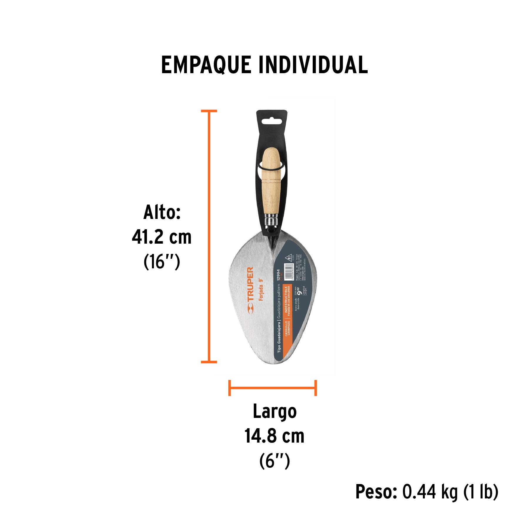 Cuchara para albañil 9" forjada tipo Guadalajara, TRUPER - Empaque