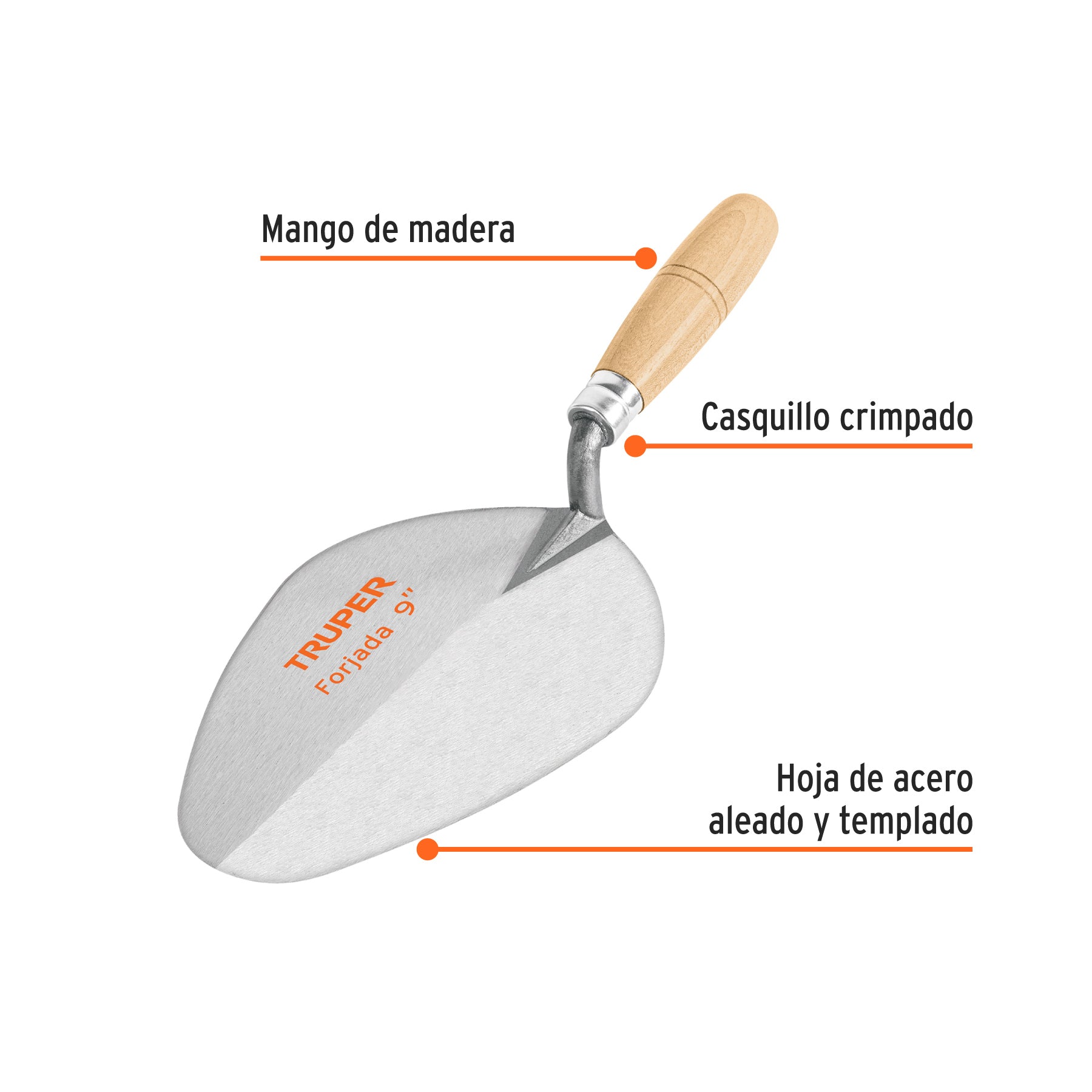 Cuchara para albañil 9" forjada tipo Guadalajara, TRUPER
