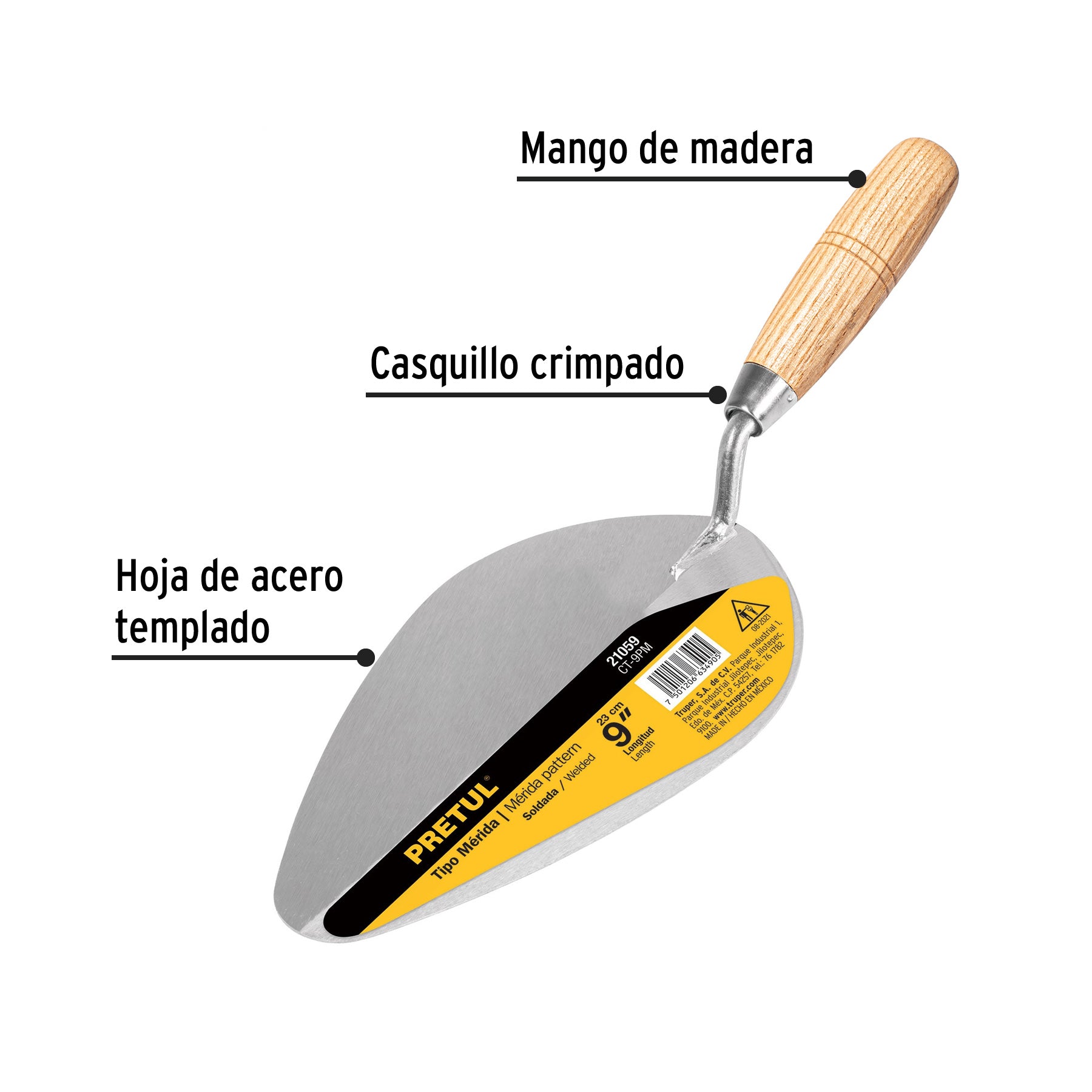 Cuchara para albañil 9" tipo Mérida, PRETUL