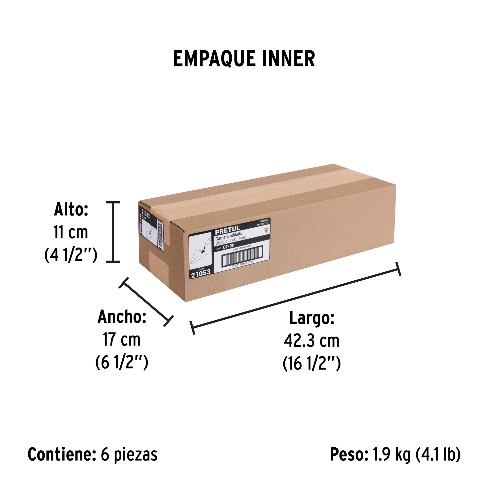 Cuchara para albañil 9" tipo Filadelfia, PRETUL - Empaque