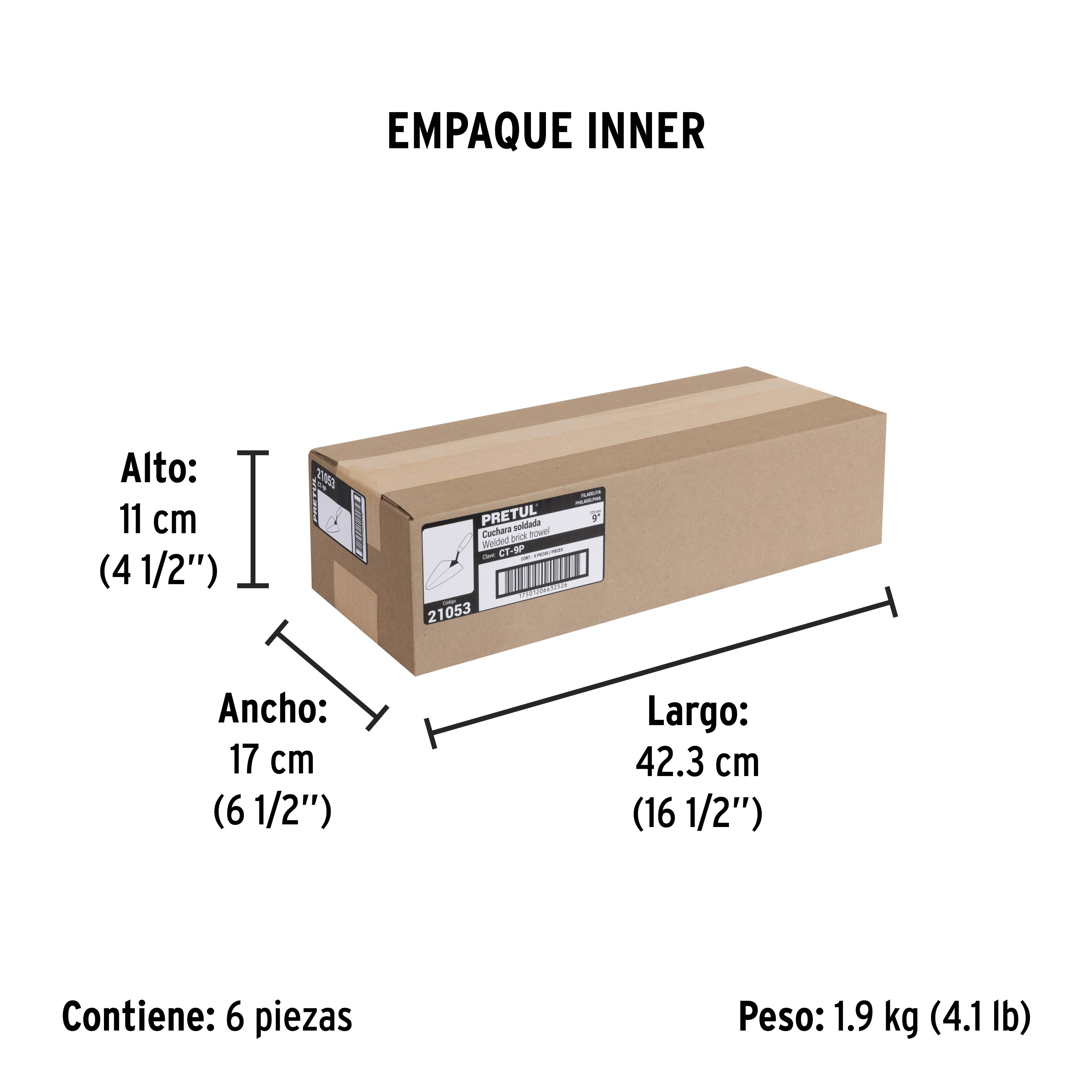 Cuchara para albañil 9" tipo Filadelfia, PRETUL - Empaque