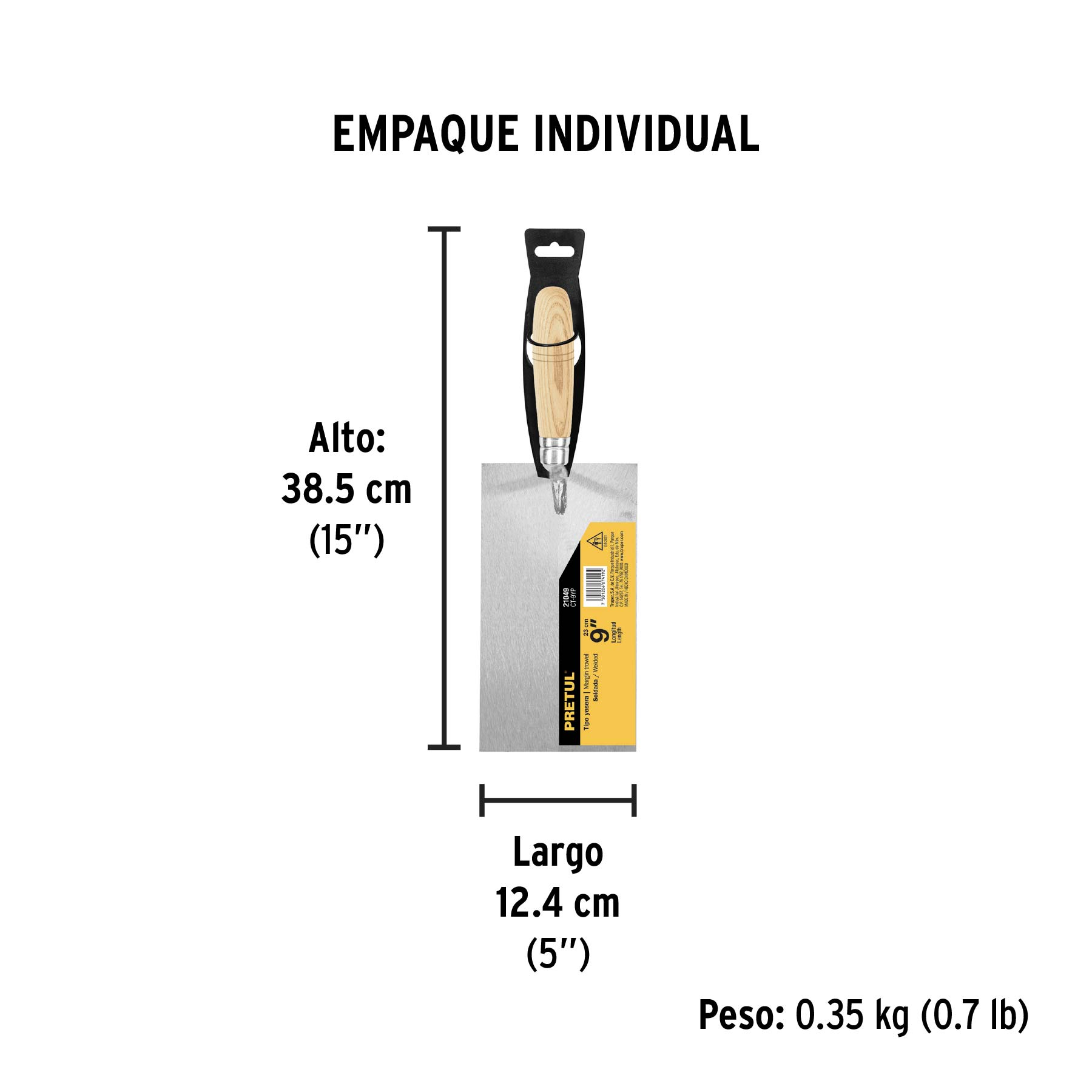 Cuchara para albañil 9" yesera, PRETUL - Empaque
