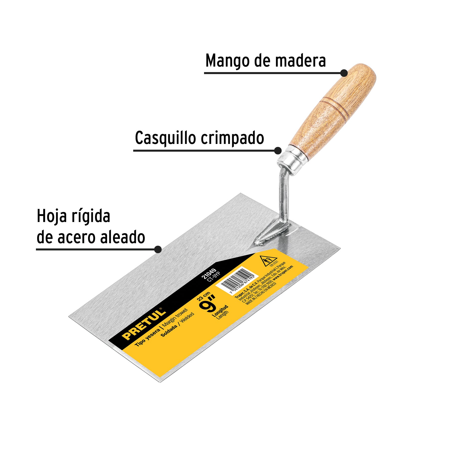 Cuchara para albañil 9" yesera, PRETUL
