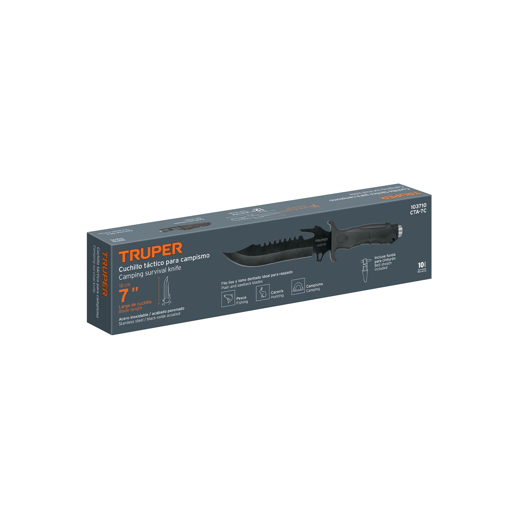 Cuchillo táctico para campismo 7", TRUPER