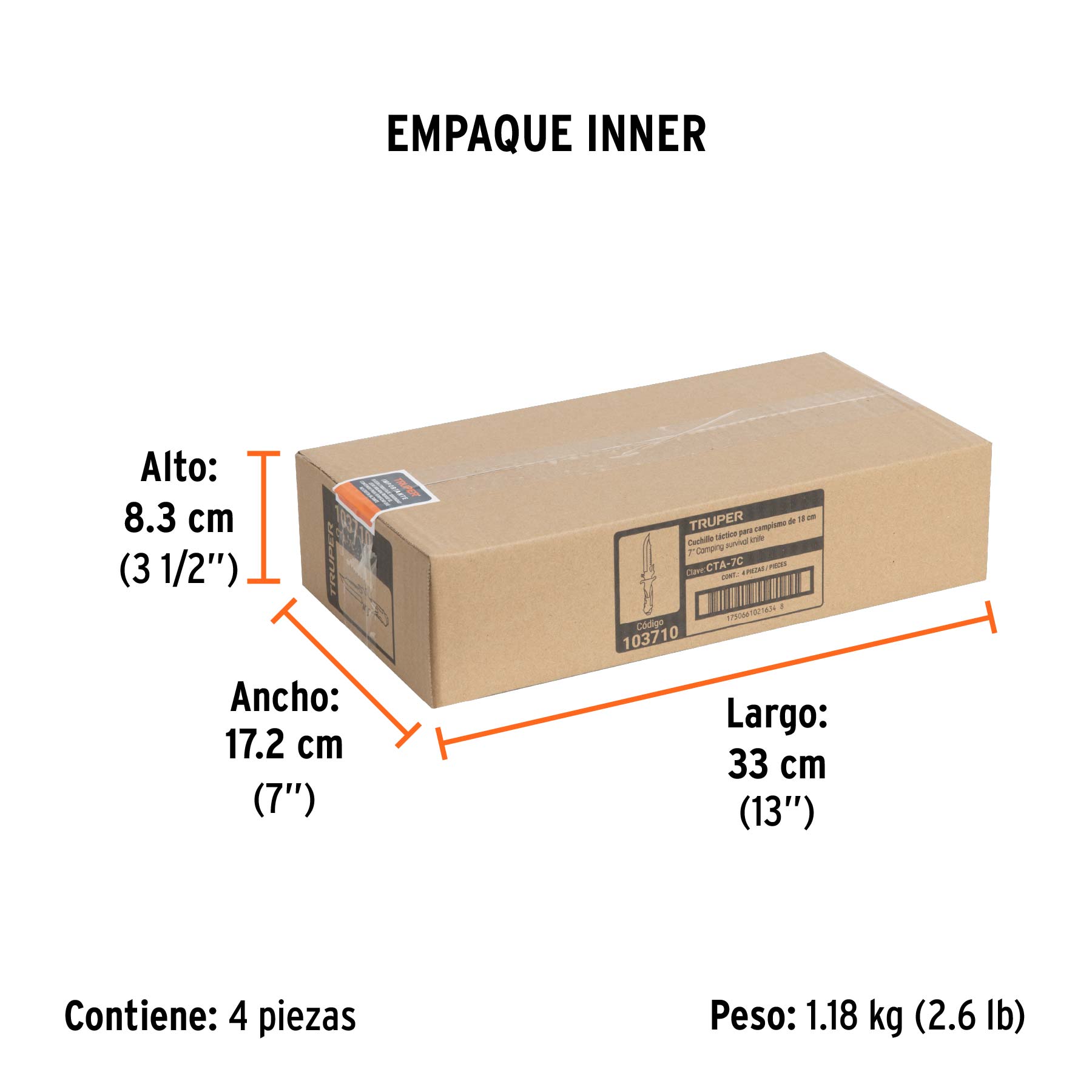 Cuchillo táctico para campismo 7", TRUPER - Empaque
