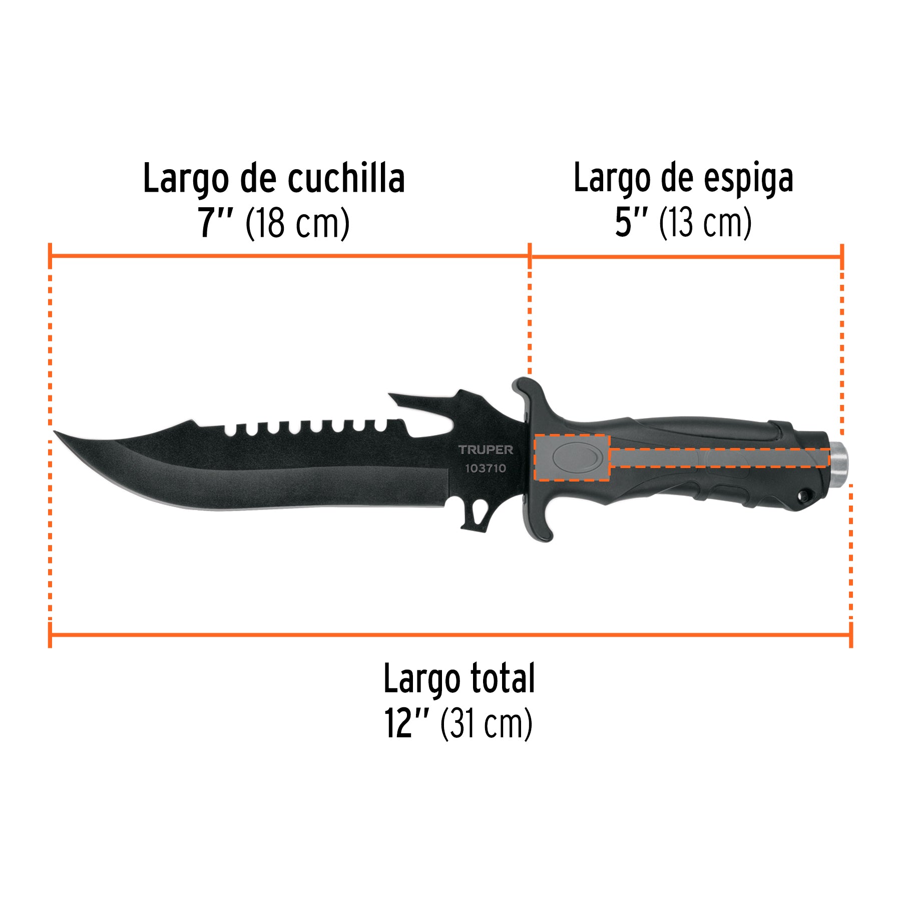 Cuchillo táctico para campismo 7", TRUPER