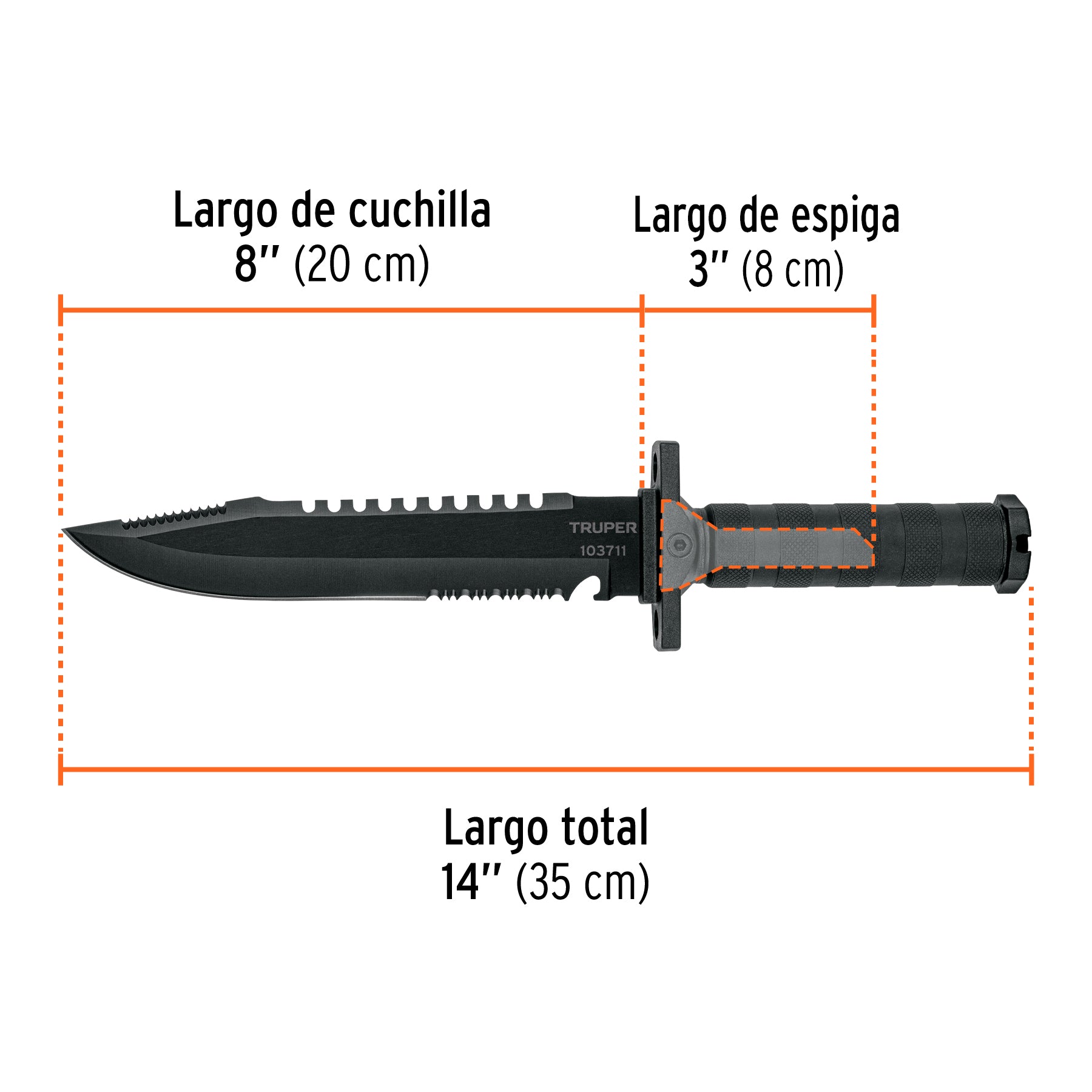 Cuchillo táctico de monte 8", TRUPER