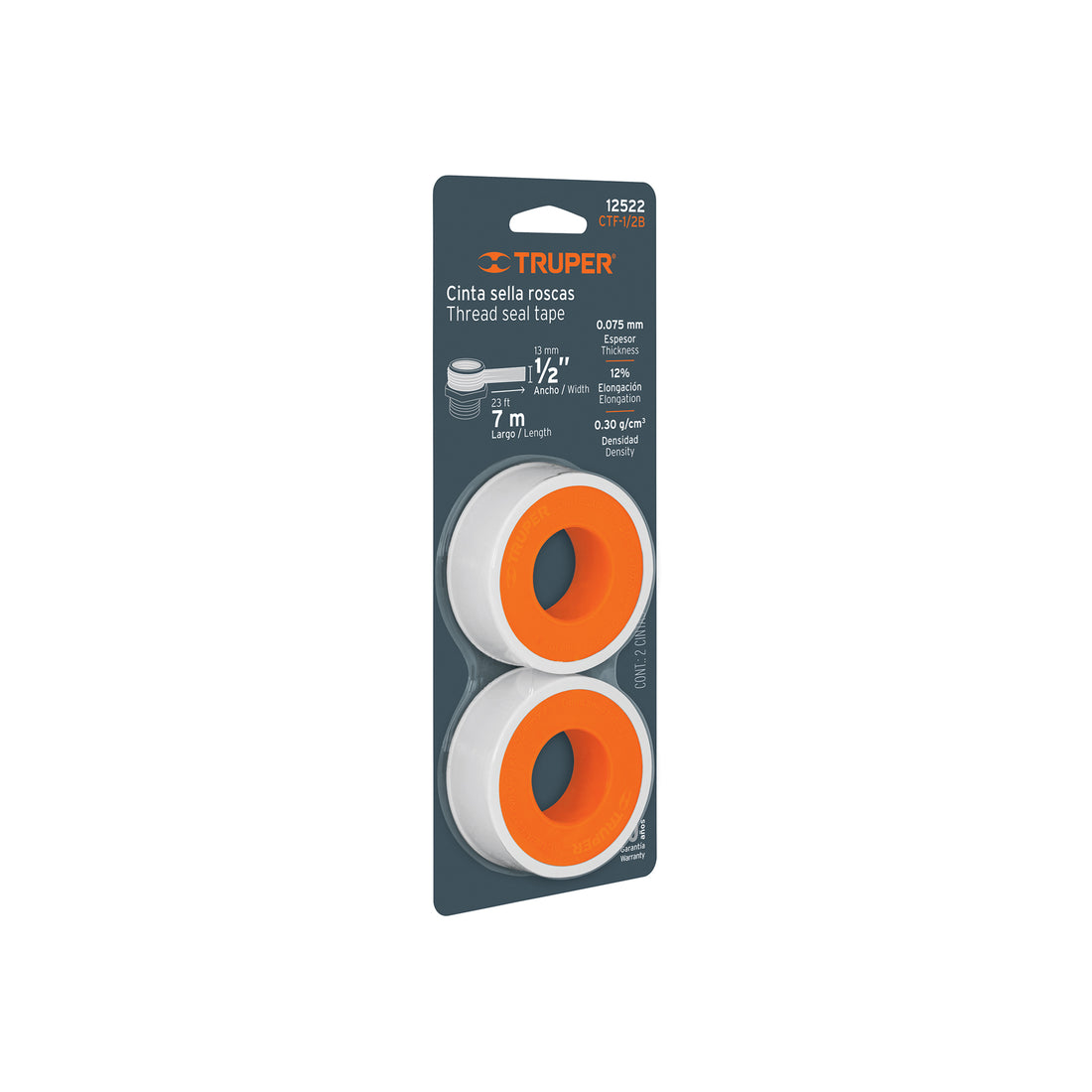 Blíster con 2 cintas sella roscas 1/2" x 7m, uso general
