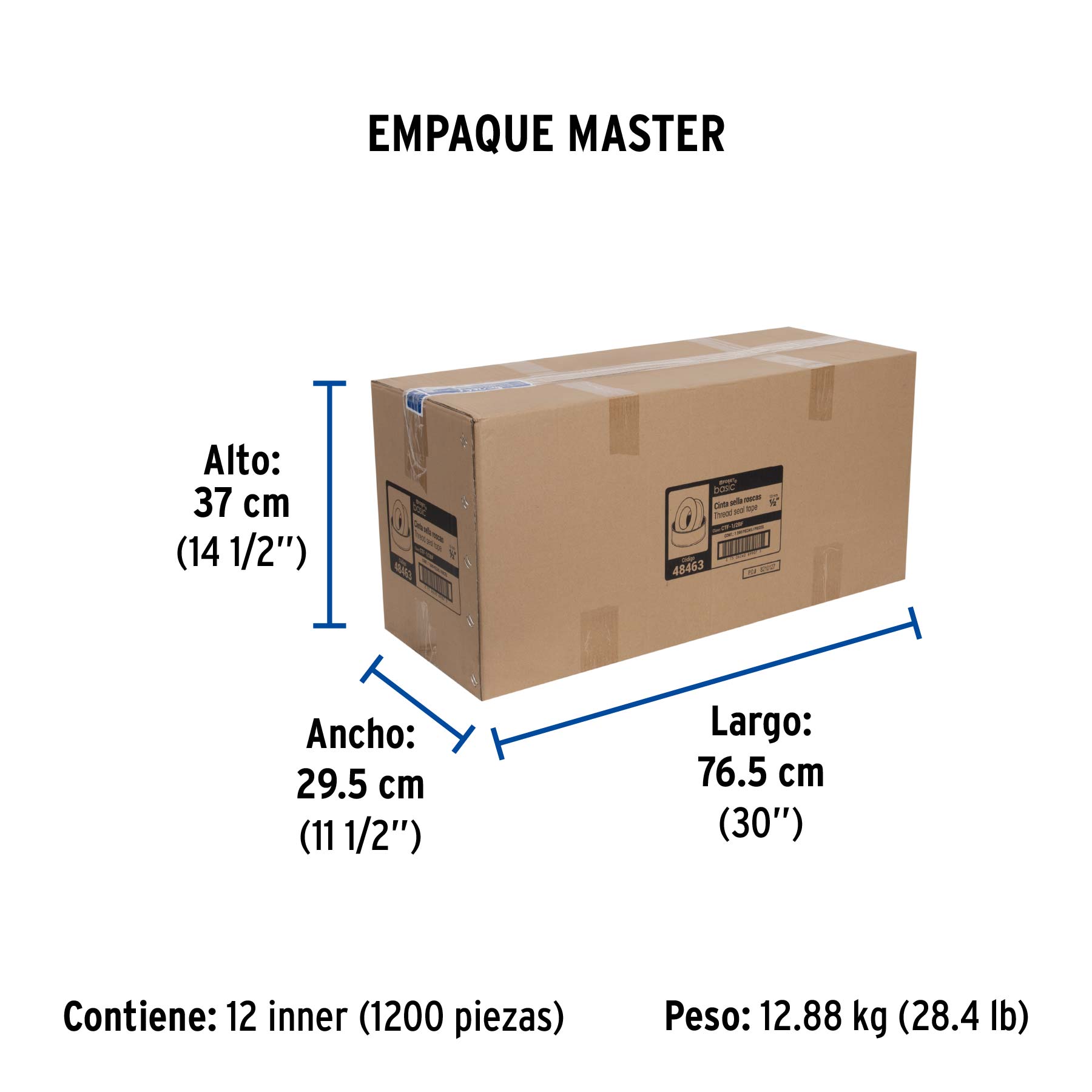 Cinta sella roscas 1/2" x 7m, uso general, FOSET BASIC - Empaque