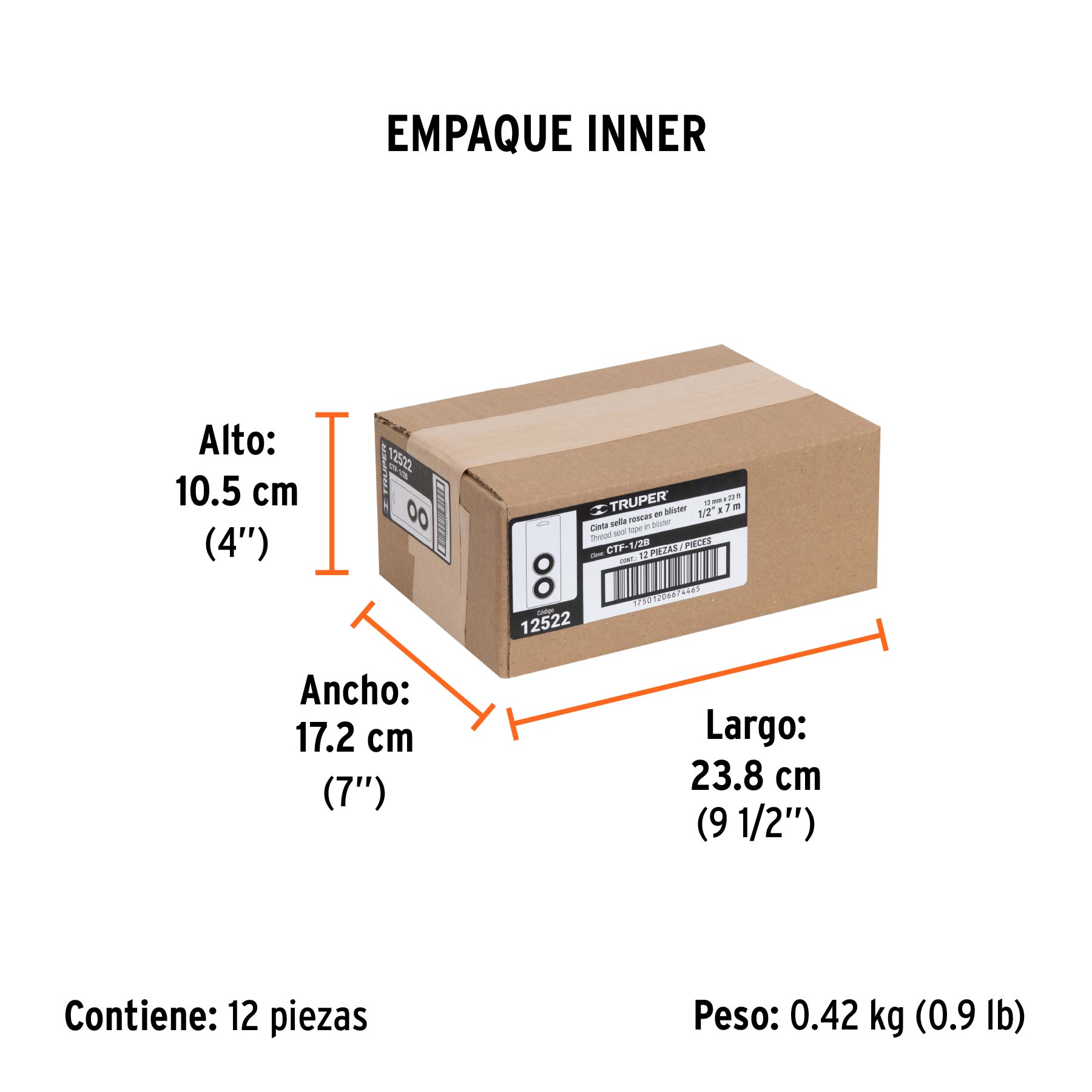 Blíster con 2 cintas sella roscas 1/2" x 7m, uso general - Empaque
